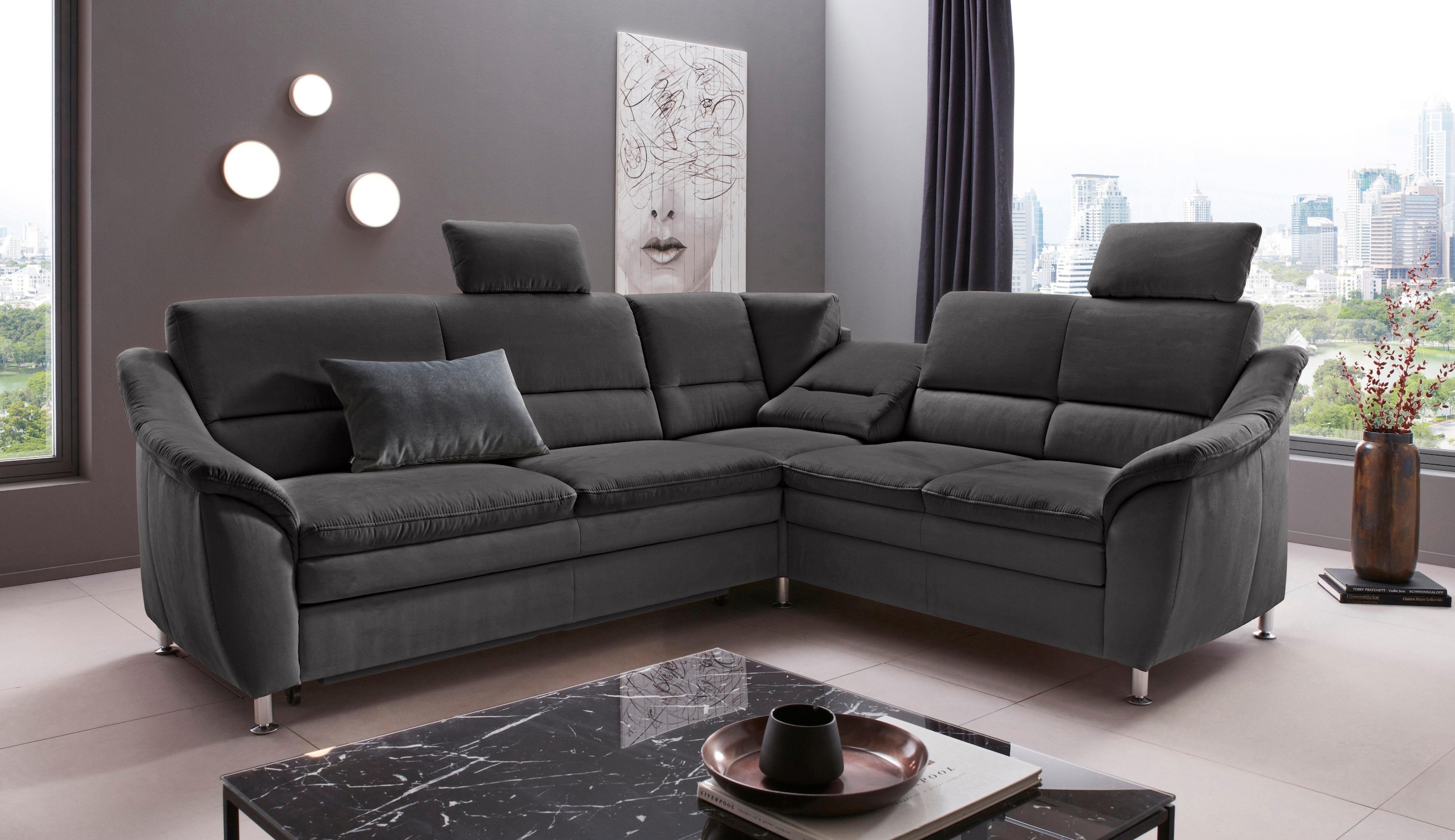 Places of Style Ecksofa »Cardoso L-Form«, Federkern, wahlweise mit Bett, Schubkasten, teilweise Relaxfunktion