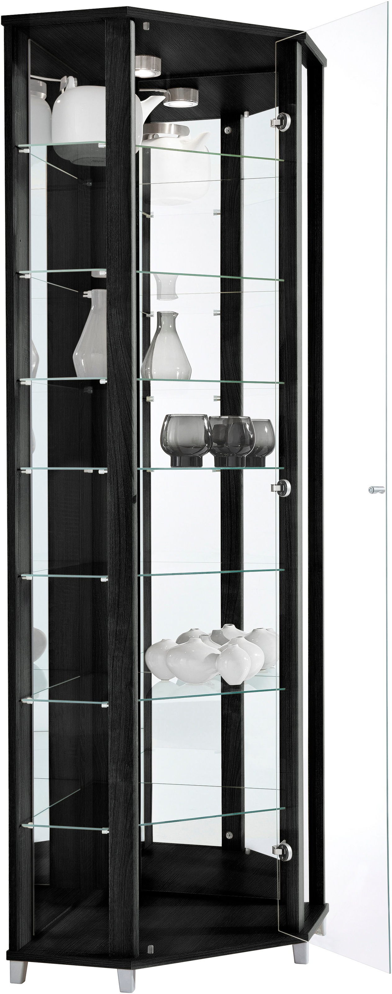 fif möbel Eckvitrine »TRIO Höhe ca. 172 cm, ink. Beleuchtung« Eckvitrine/Glasvitrine 1x Glastür, perfekt für Sammler, Sammlervitrine