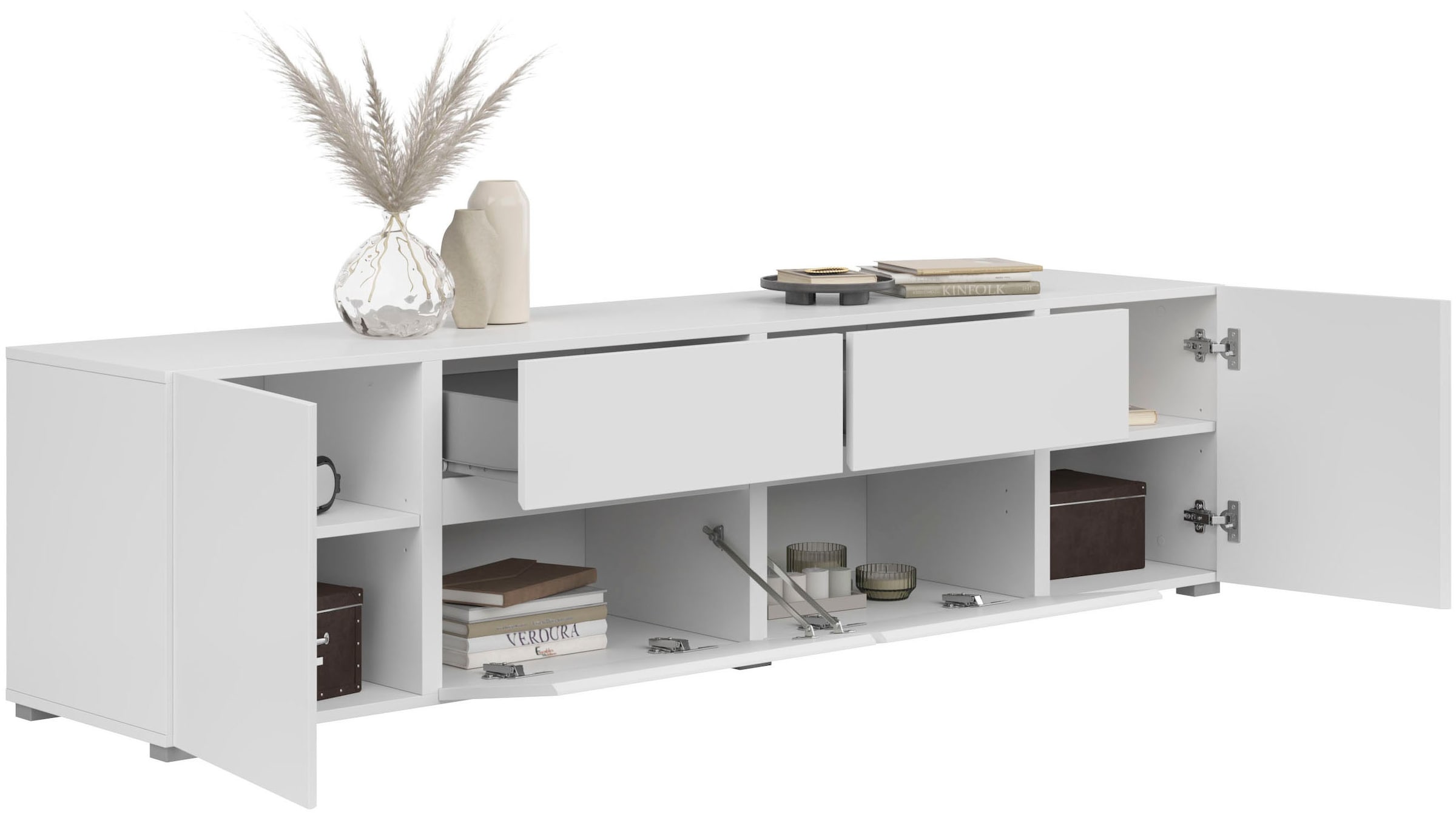 INOSIGN Lowboard »Asymetric, Breite 195 cm, grifflos, 2Klappen/2Schubkästen/2Tür«, TV-Schrank mit viel Stauraum, TV-Board