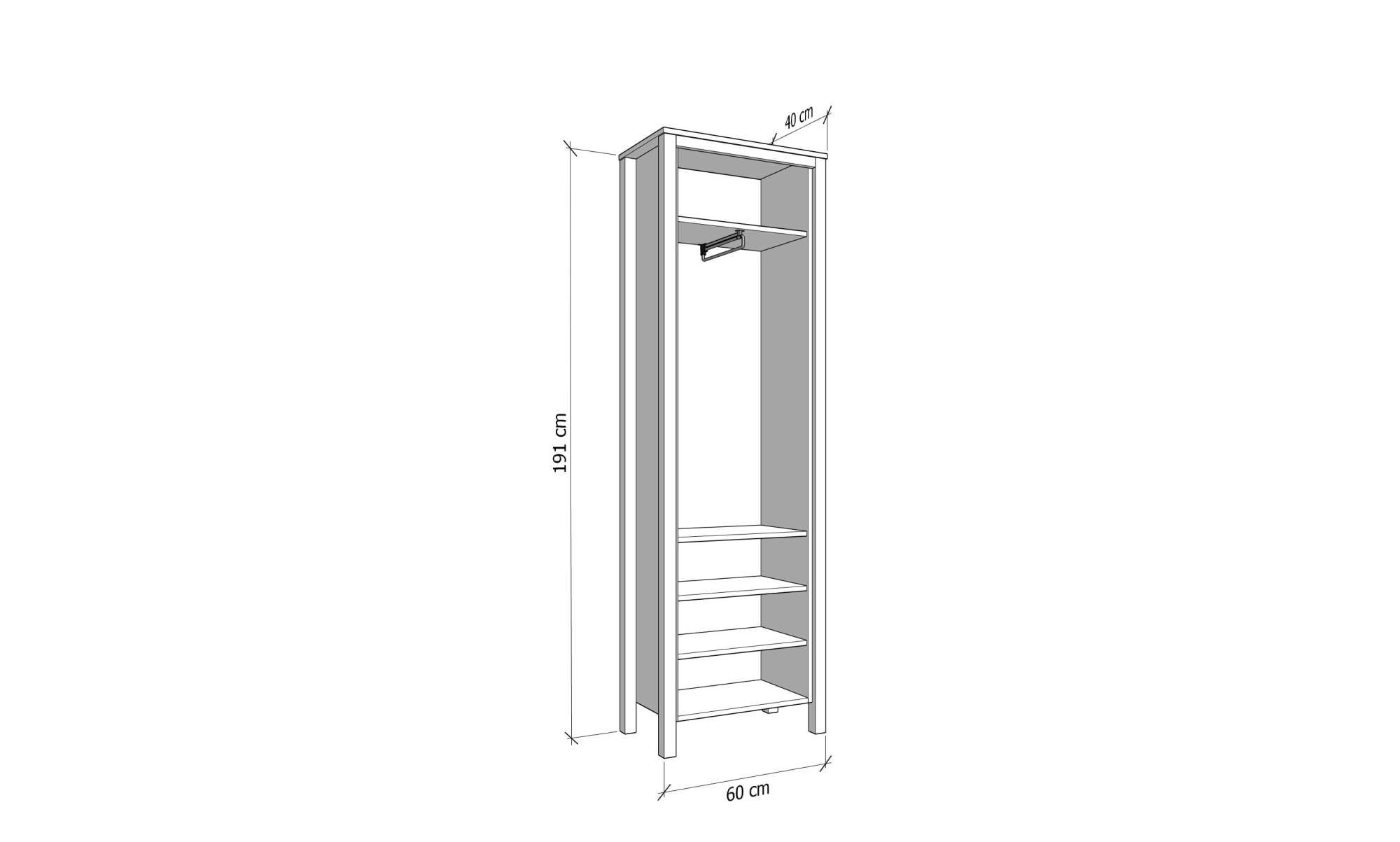 Home affaire Garderobenschrank »Bedford, Stauraumschrank, Flurschrank, ausziehbare Kleiderstange« MDF-Profil 2D ummantelt, Hotstamping, 1mm ABS-Kanten, 4 Einlegeböden