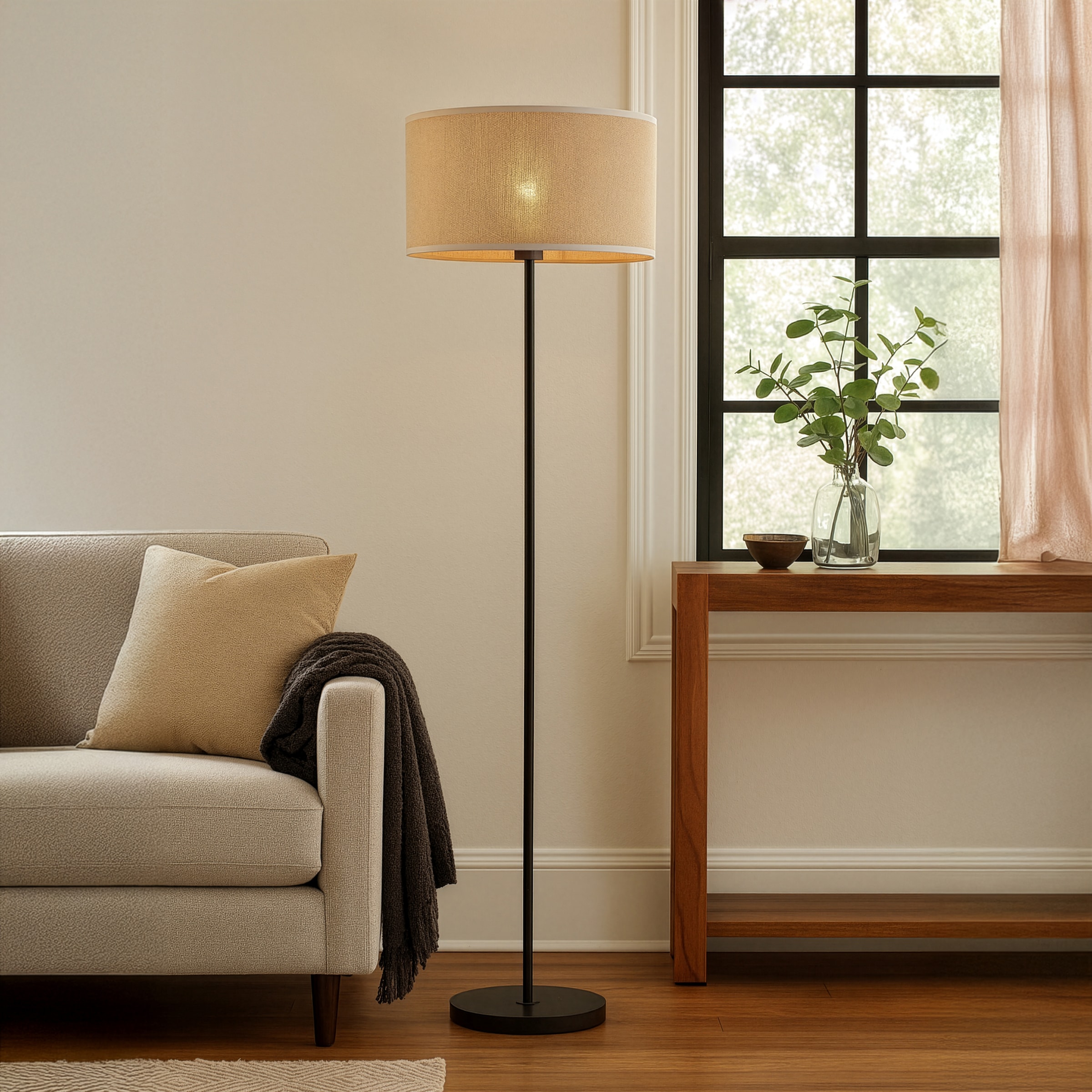 OTTO home Stehlampe »Mikka« E27 1 Stk. mit Leinenstoffschirm, Höhe 160 cm, Ø 40 cm