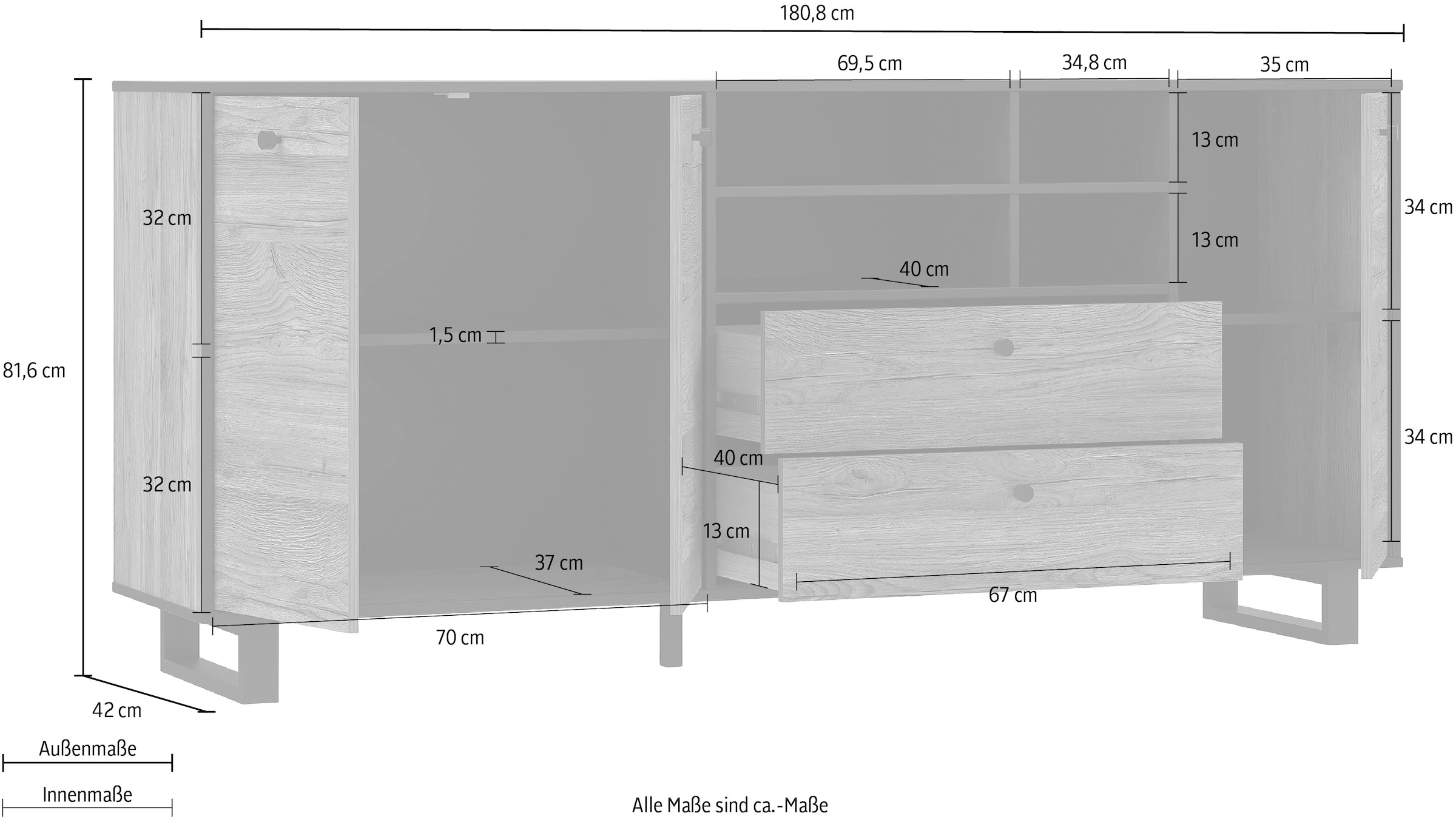 FORTE Sideboard, Breite ca. 180 cm
