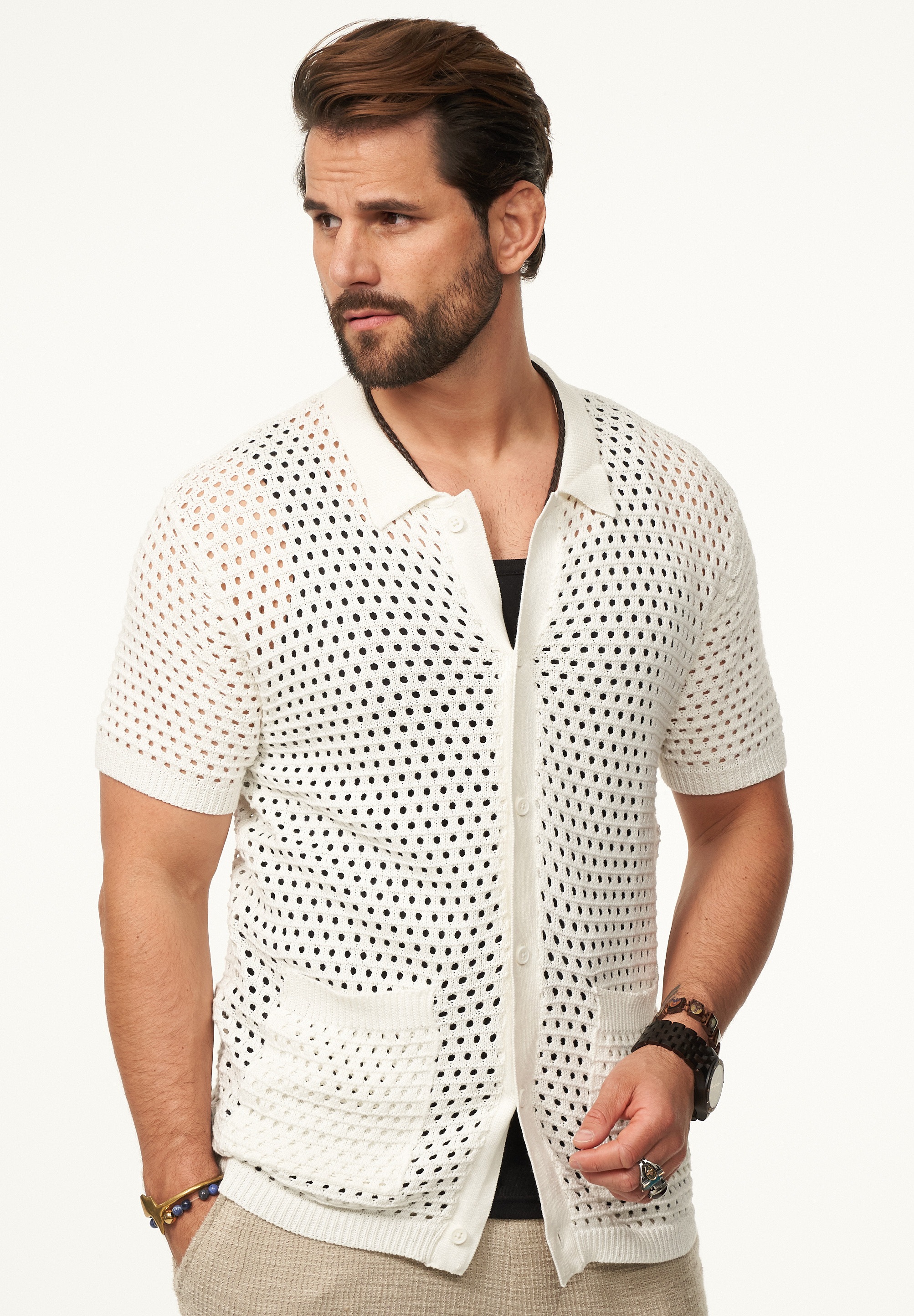 SOULSTAR Poloshirt »Kurzarm Strickhemd im Cardigan Stil mit Knopfleiste für Herren« Herren Kurzarm Strick Polo-Hemd Cardigan T-Shirt