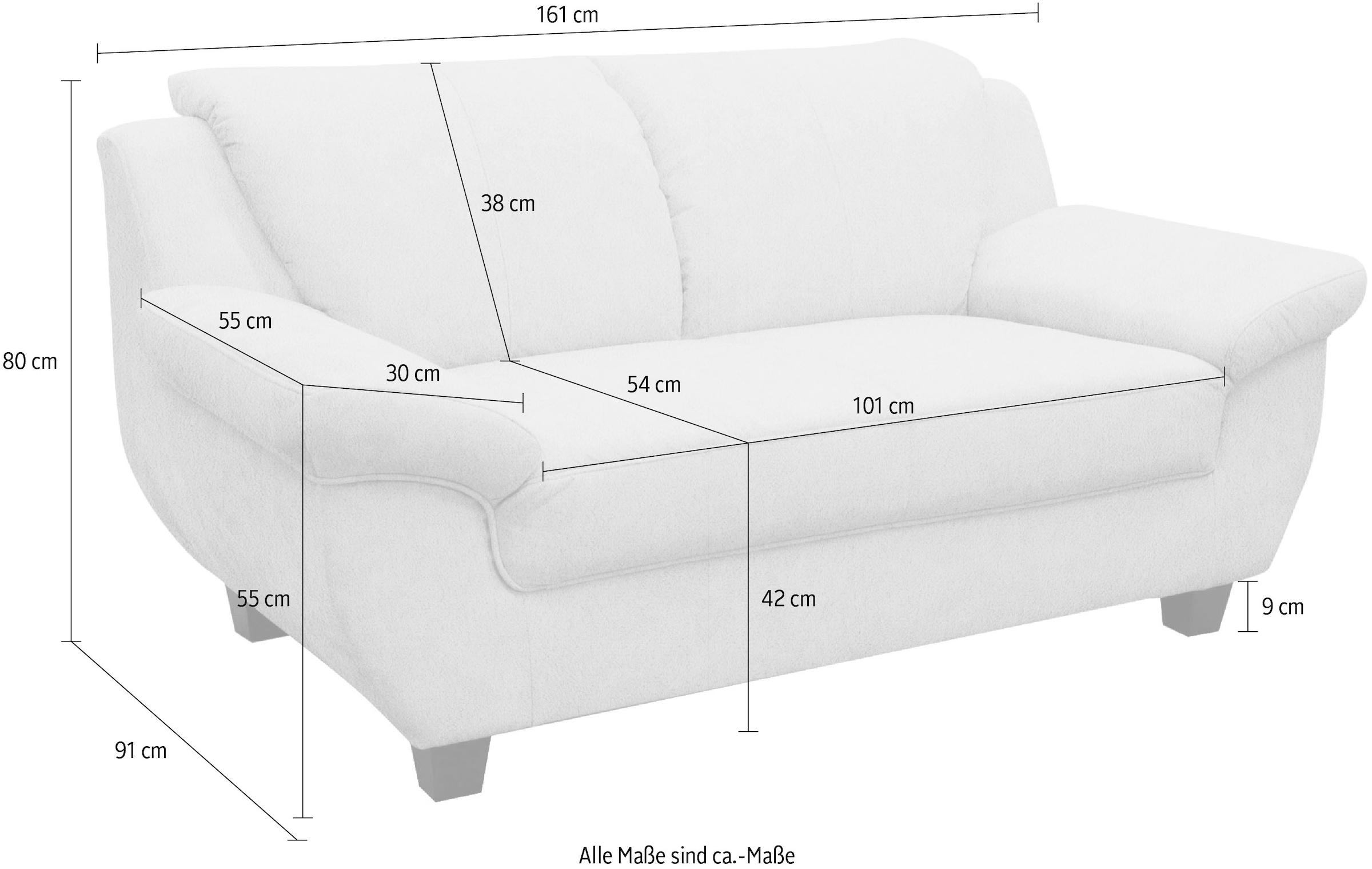 OTTO home 2-Sitzer »Silkeborg 161 cm, formschönes Sofa mit dunklen Füßen« aus pflegeleichtem, weichem Luxus-Microfaser