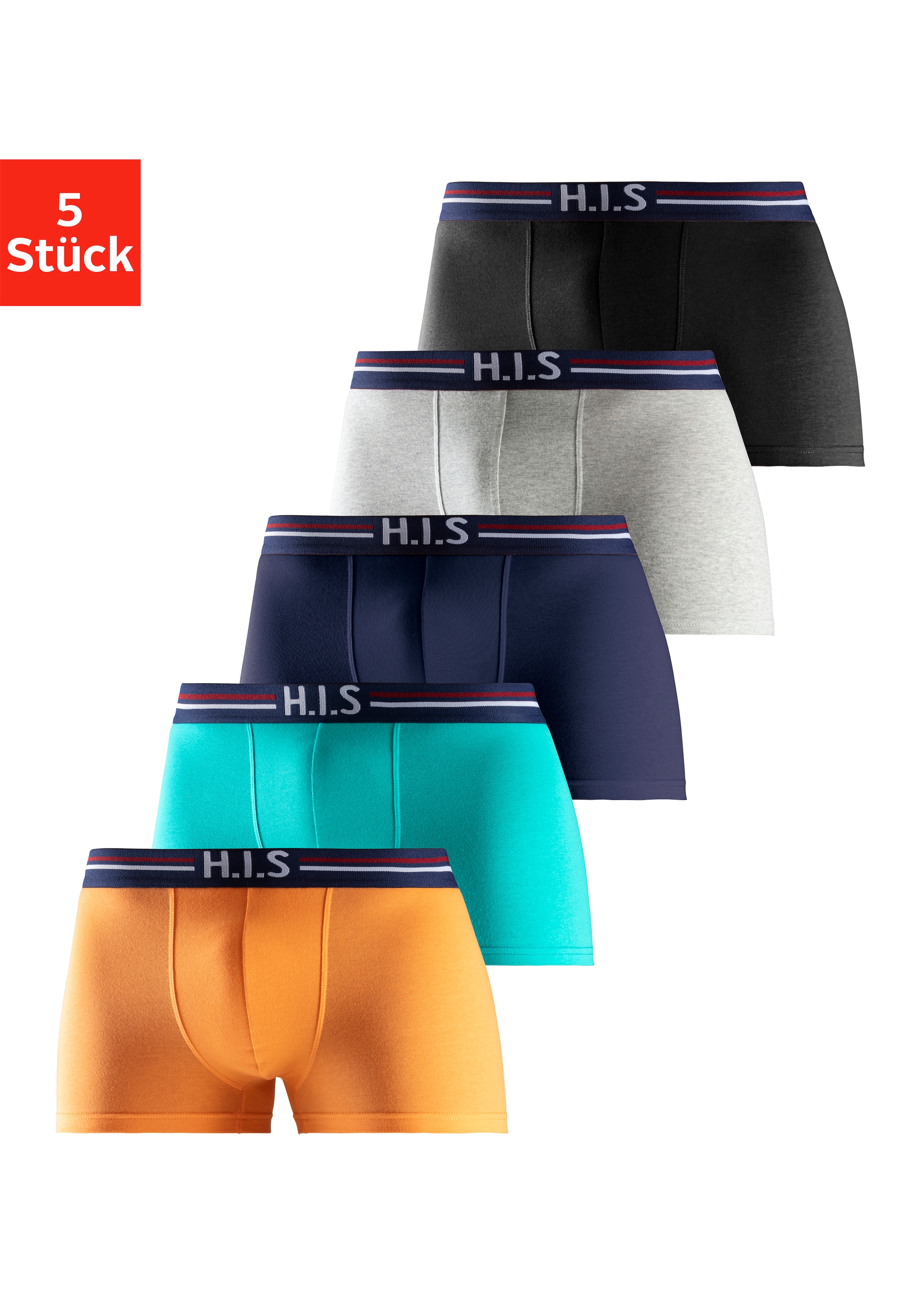 H.I.S Boxer »Boxershorts für Herren«, (Packung, 5 St.), mit Streifen und Markenlogo im Bund