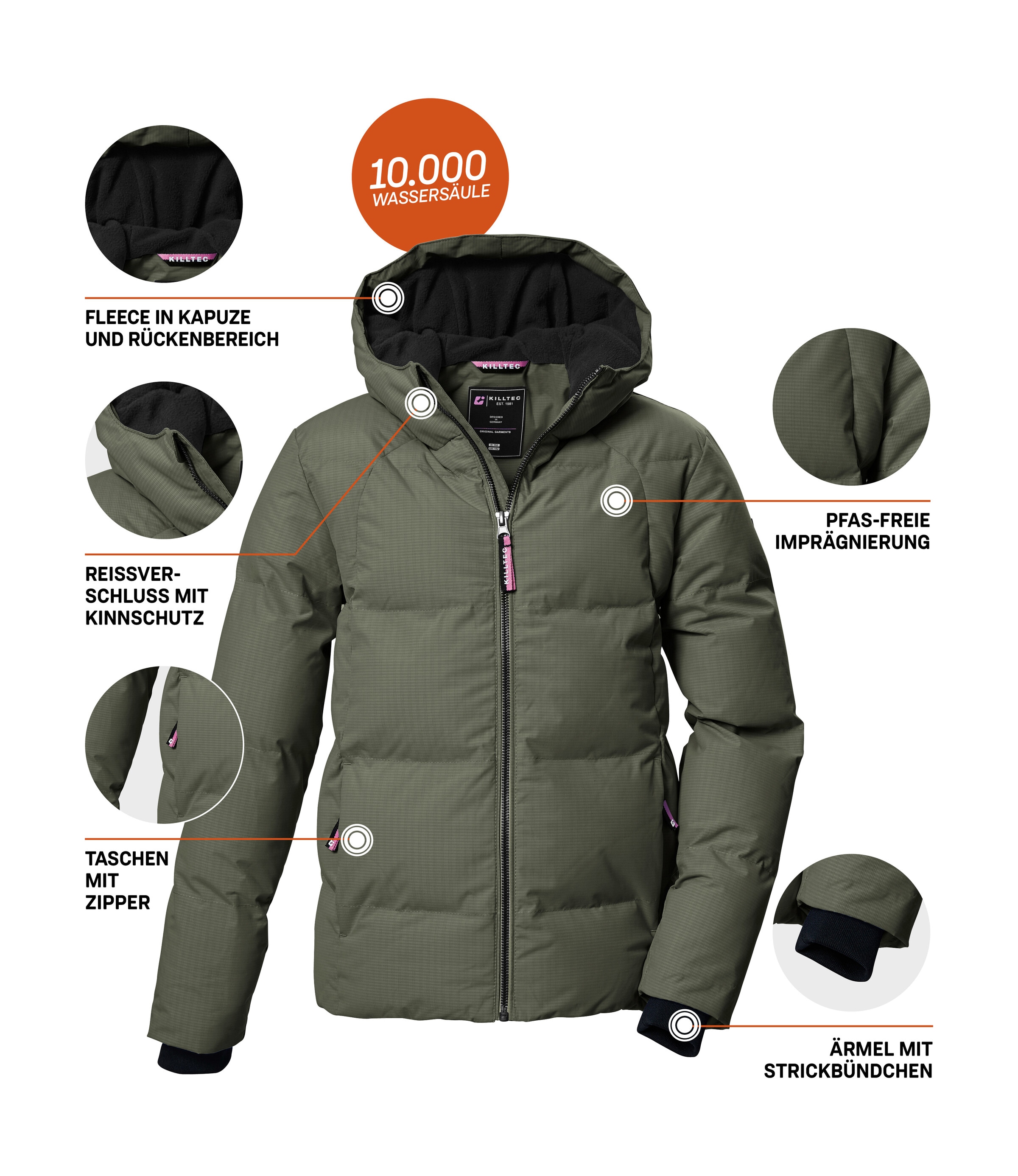 Killtec Steppjacke »KOW 357 GRLS QLTD JCKT«, Wasserabweisende Mädchenjacke mit Kapuze, atmungsaktiv, warm