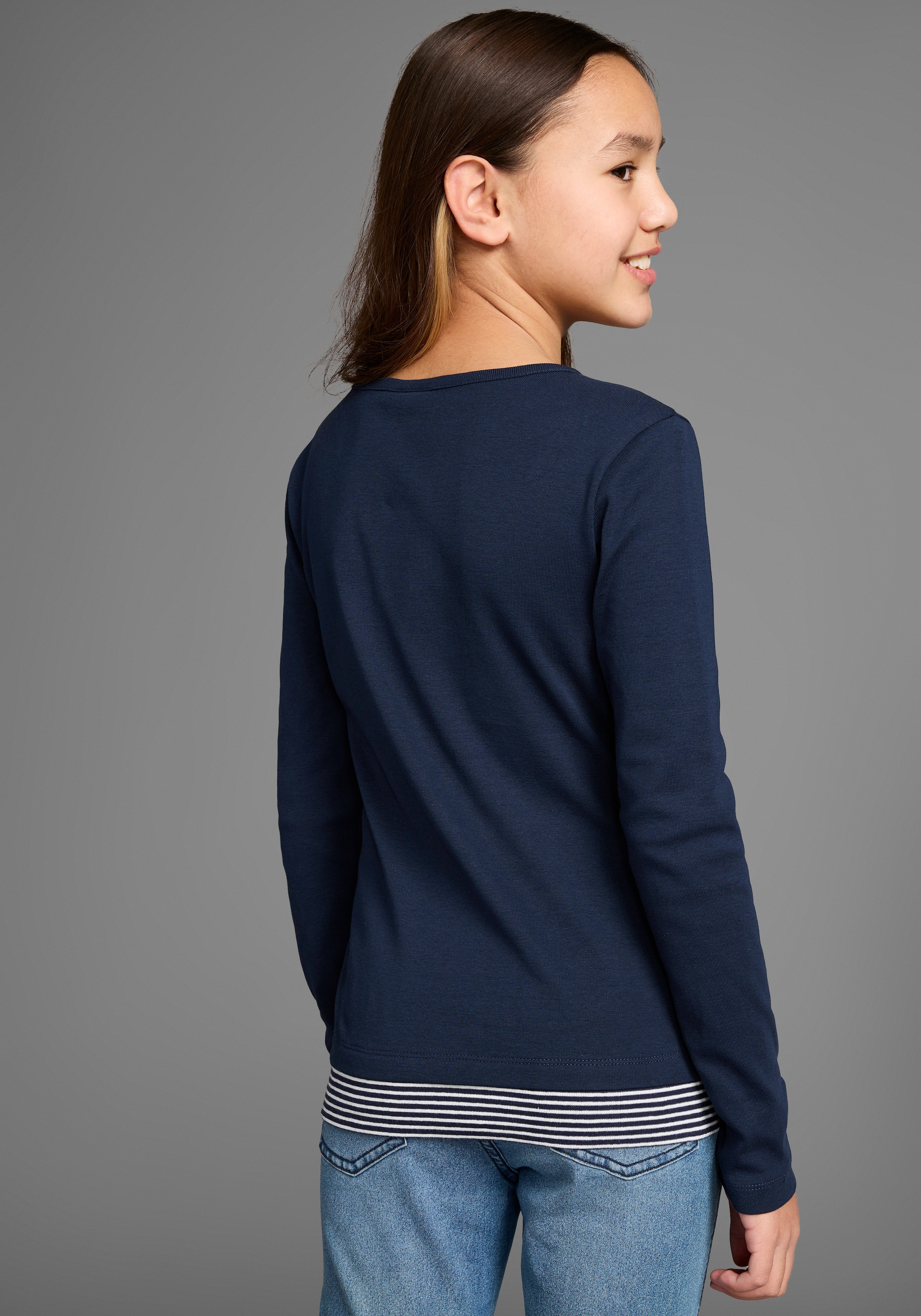 KangaROOS Langarmshirt »Ripp-Shirt in Lagenoptik«, modische Auschnitt-Details