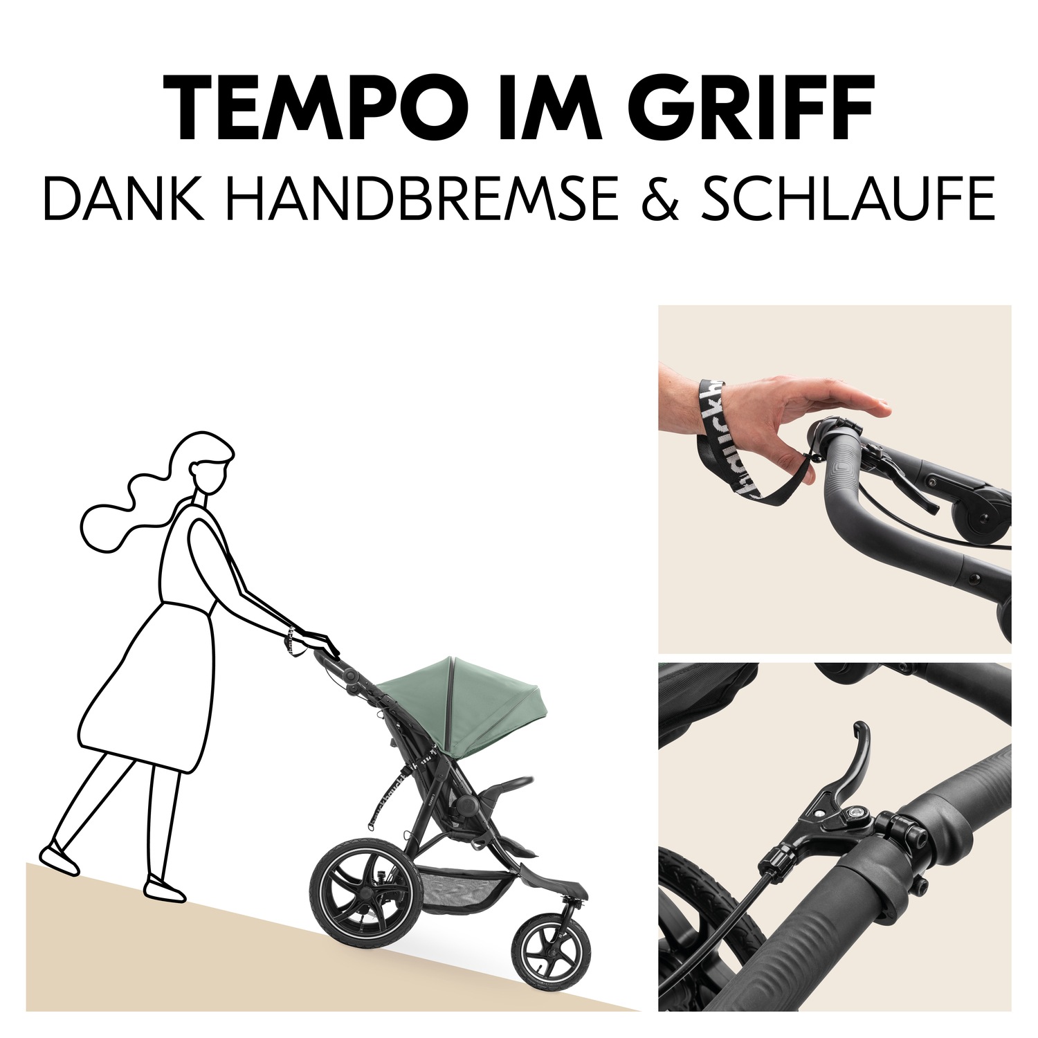 Hauck Dreirad-Kinderwagen »Runner 3, Jungle Green«, 22 kg, mit XXL-Lufträdern u. Handbremse; bis 22 kg belastbar