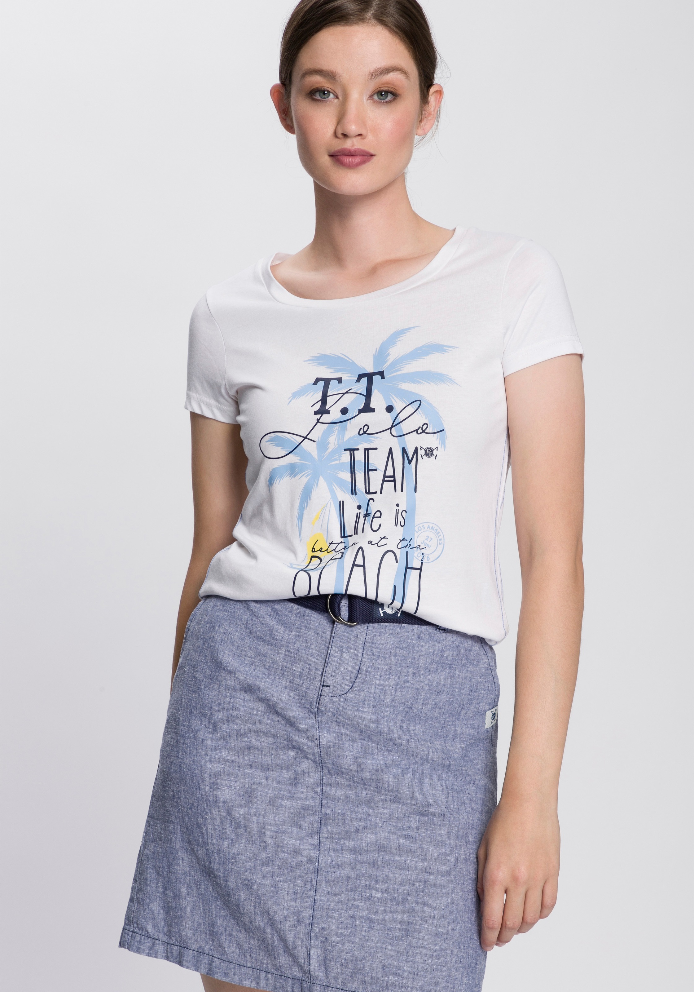TOM TAILOR Polo Team T-Shirt, mit sommerlichem Palmen-Logodruck - NEUE KOLLEKTION