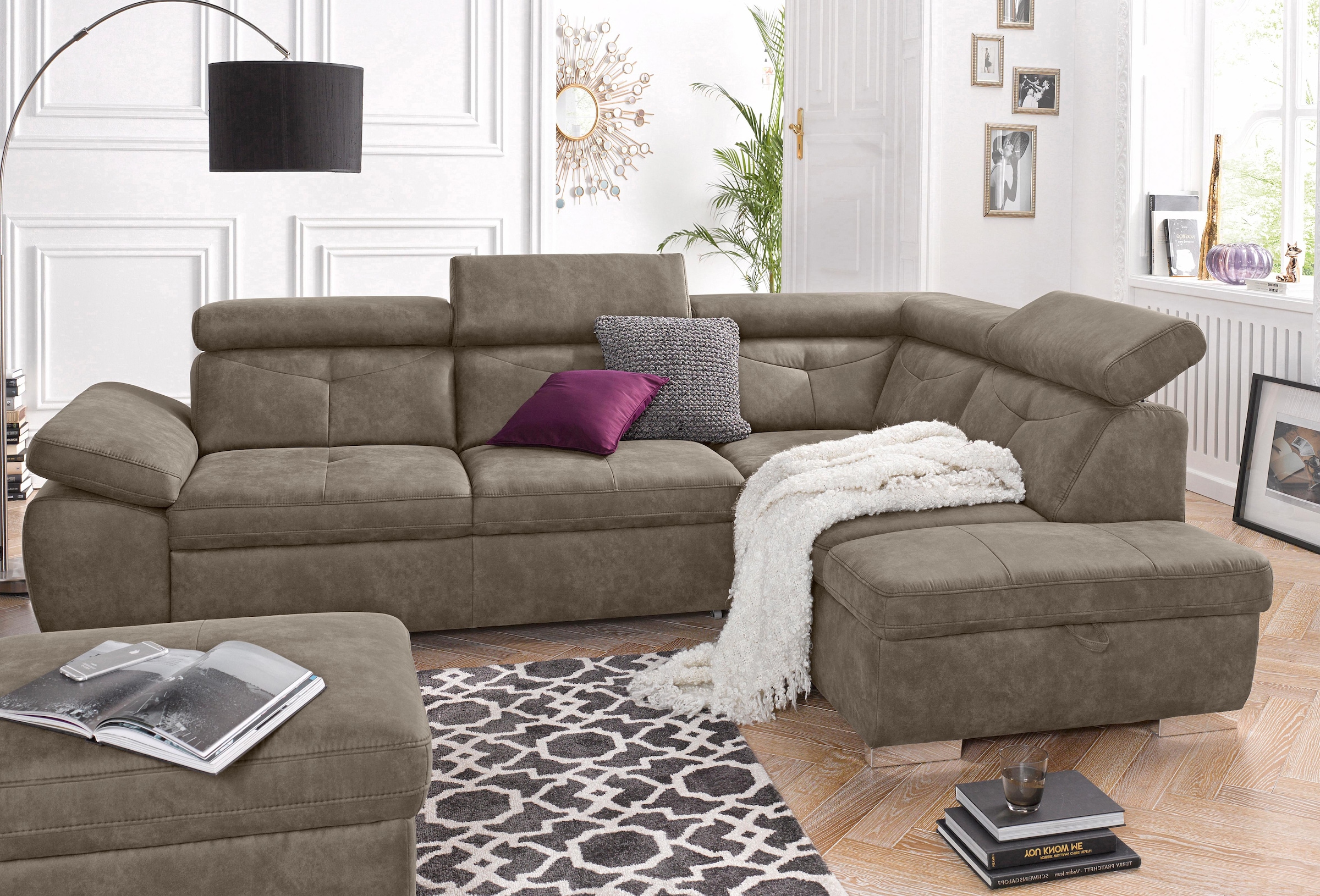 exxpo - sofa fashion Ecksofa »Spring, super bequem und komfortabel mit Armteil- und Kopfteilfunktion« aus Luxus-Microfaser +Simply Clean - für besonders einfache Reinigung!