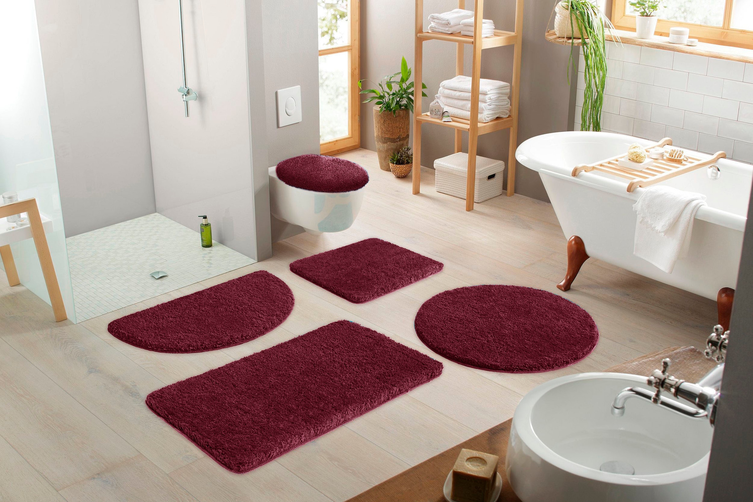 my home Badematte »Sanremo, Badvorleger, Badezimmer Teppich, sehr weich«, rutschhemmend beschichtet, fußbodenheizungsgeeignet-schnell trocknend, Badteppich, unifarben, rechteckig, rund & als 3-tlg. Set erhältlich