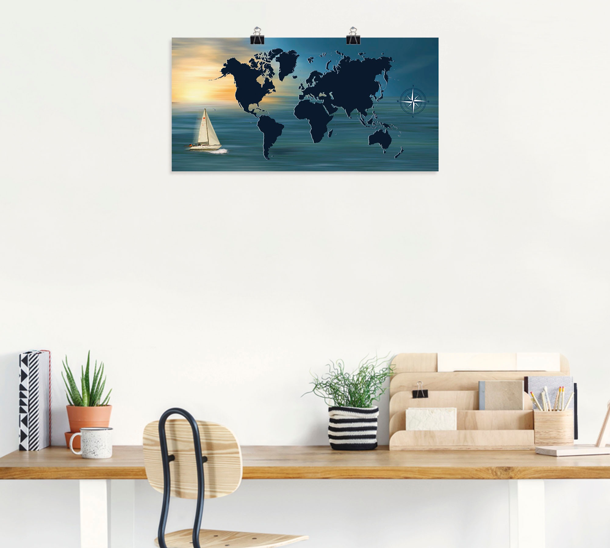 Artland Wandbild »Weltumsegelung mit Weltkarte«, Landkarten, (1 St.), als Leinwandbild, Poster in verschied. Größen