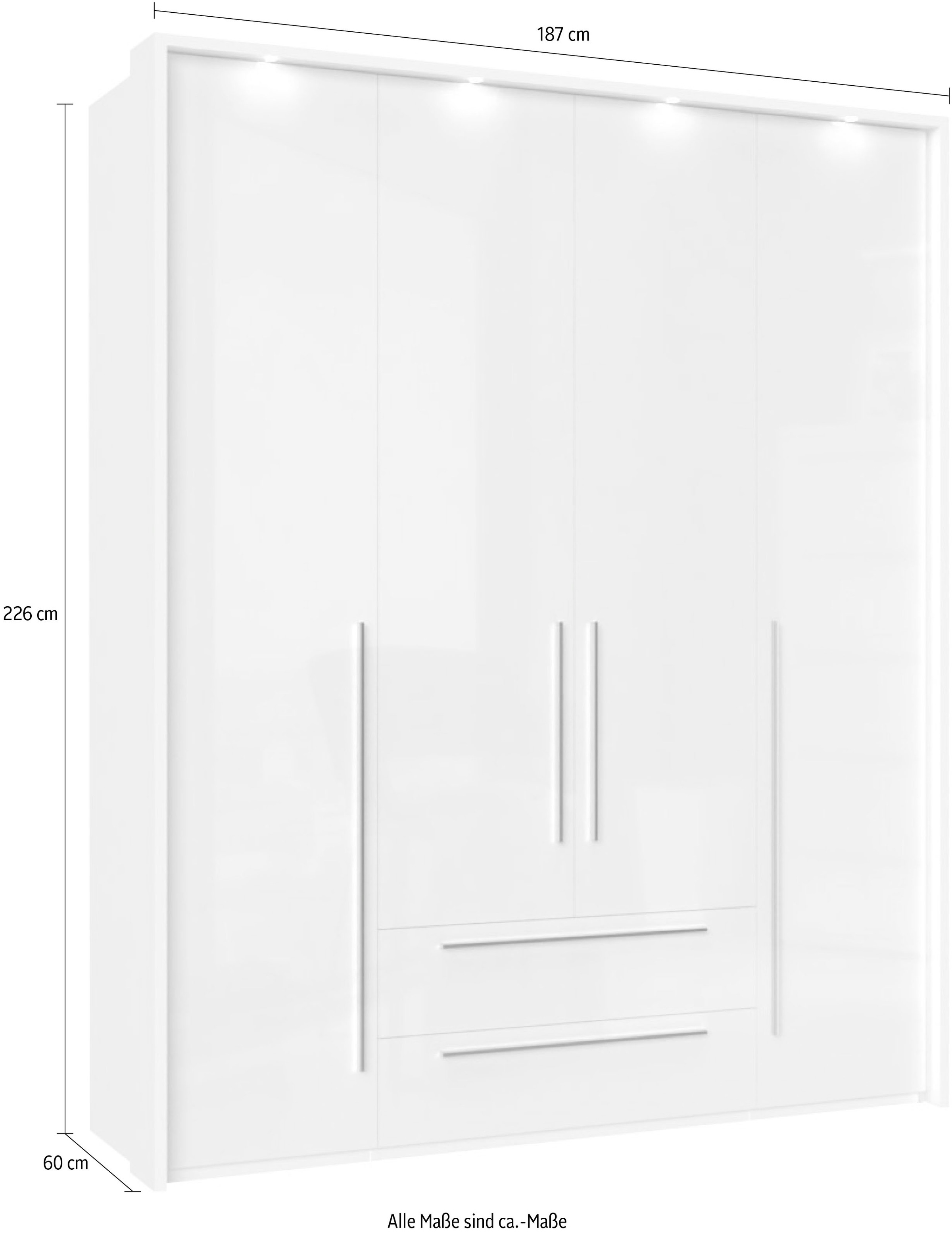 Places of Style Drehtürenschrank »Piano, inklusive Rahmen und Beleuchtung, soft-close-Funktion«, (viele Breiten zur Auswahl, 226cm hoch, mit jeweils 2 Schubladen), beige oder weiß, UV lackiert, Hochglanzfronten, FSC-zertifiziert