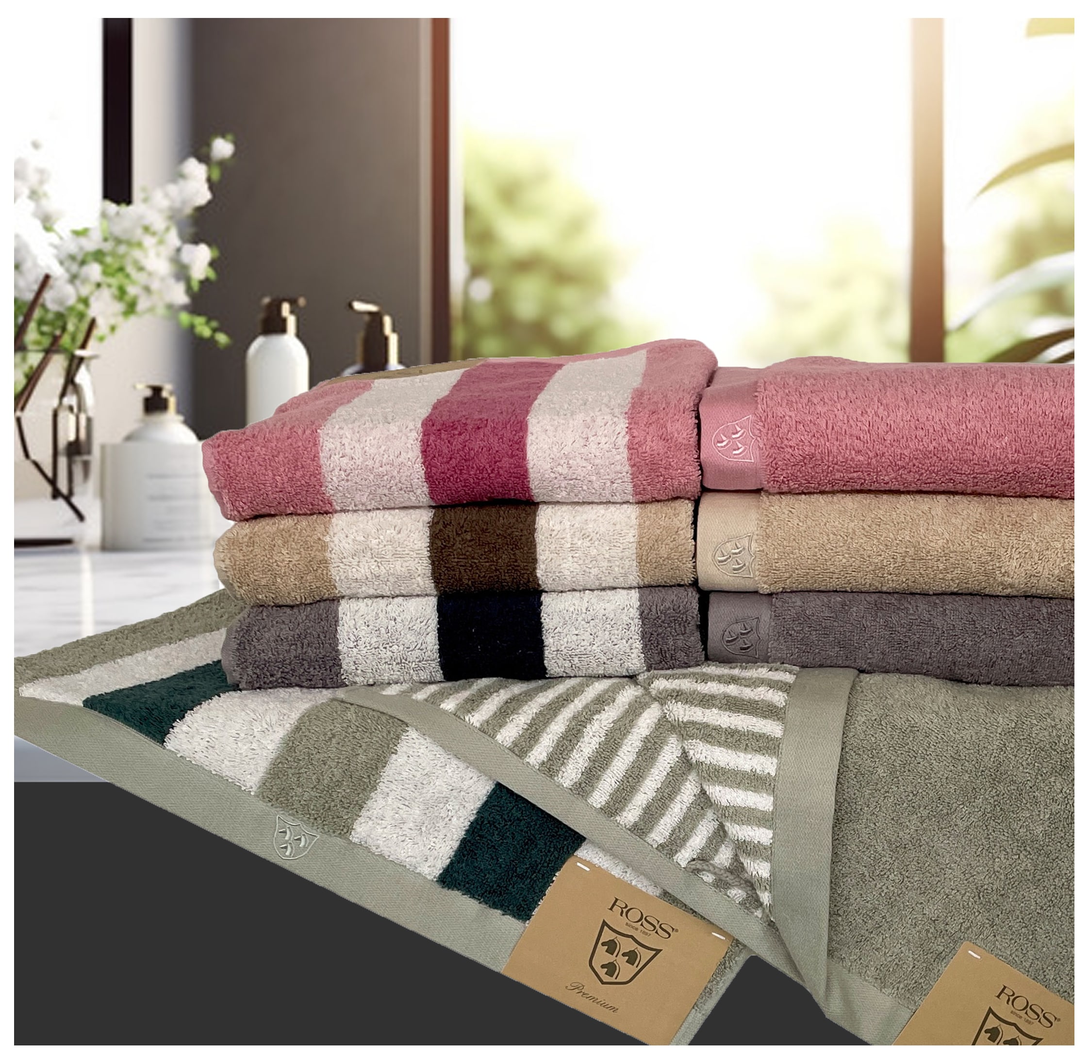 ROSS Duschtuch »Doubleface, Streifen/Uni« aus feinster Baumwolle