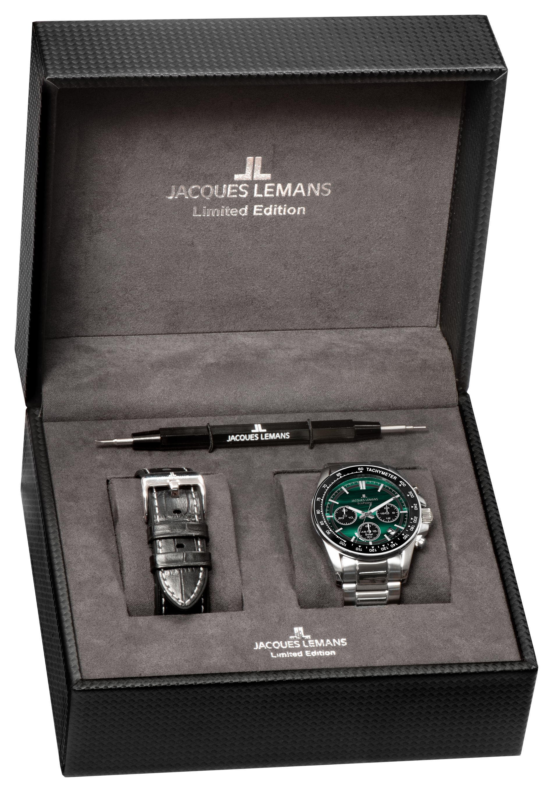 Jacques Lemans Chronograph »Eco Power Limited Edition« Armbanduhr, Solar, Herrenuhr, Edelstahlarmband