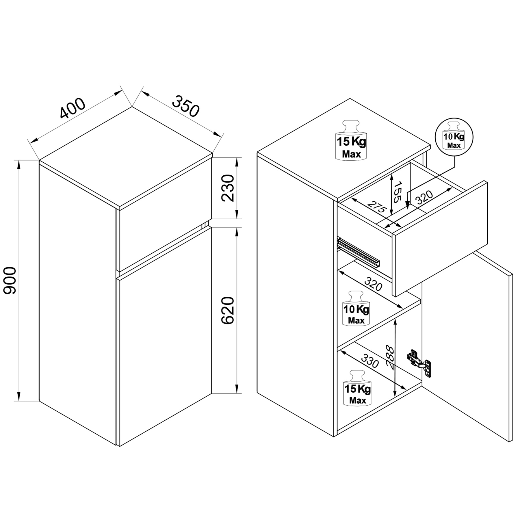 VCM Midischrank »Badschrank Hängeschrank Schublade Cosila 85x30x32« 1 Stk. tlg.