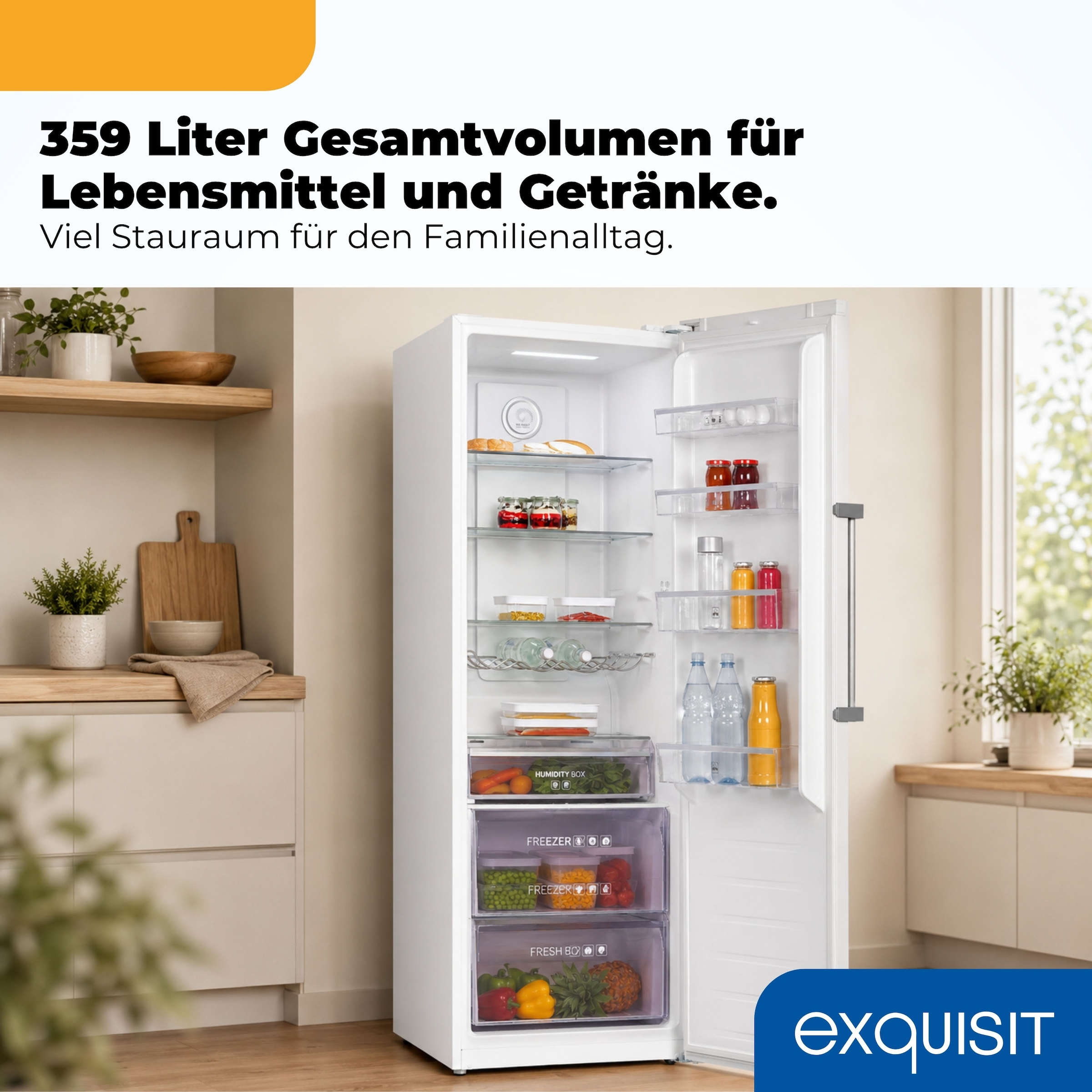 exquisit Kühlschrank »KS360-V-HE-040C weiss« 185 cm hoch 60 cm breit Nie wieder abtauen: Vollraum-Kühlschrank mit No-Frost & LED