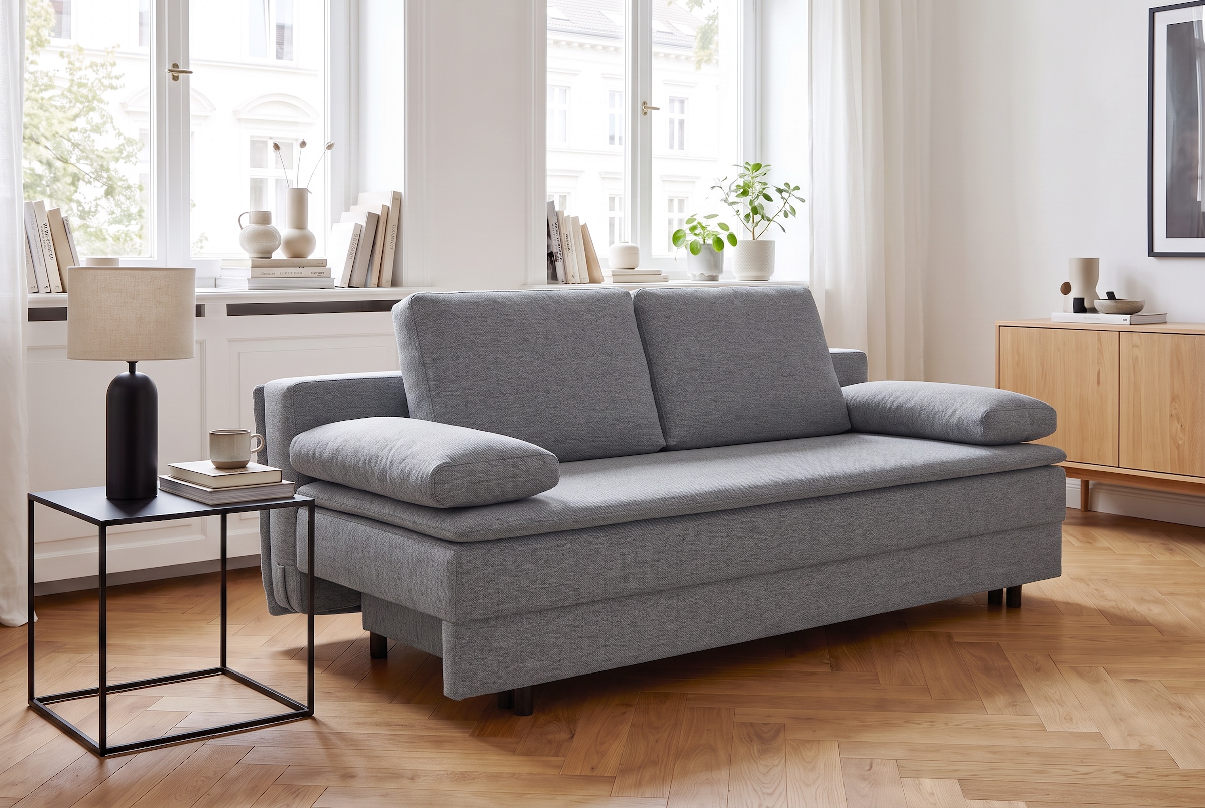 OTTO home Schlafsofa »JANNIKO Feinstruktur, Breite: 193 cm, Liegefläche 124x193 cm« mit Bettfunktion & Bettkasten, Matten-Polsterung