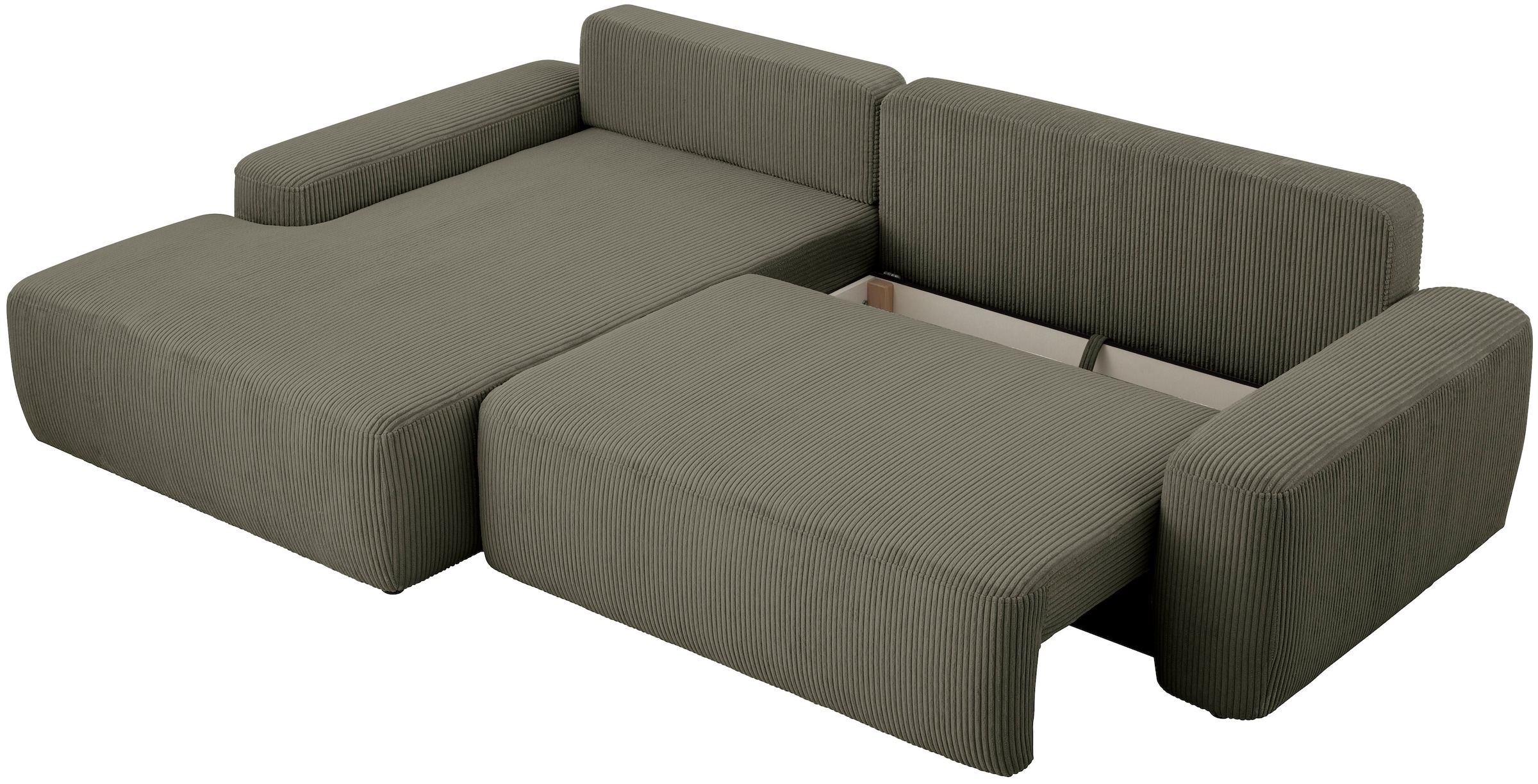 INOSIGN Ecksofa »TORGE (264cm), Schlafsofa in Cord, Samtvelours o Struktur fein, L-Form« Schlaffunktion, Bettkasten, Liegefläche: 125/210 cm
