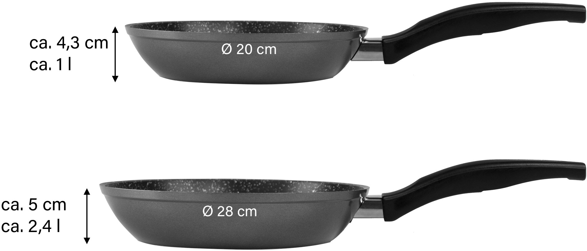 STONELINE Pfannen-Set, Aluminium, (Set, 3 tlg., je 1 Bratpfanne Ø 20/28 cm, H: 4,3/5,3 cm, - 1,1/2,7 l), Induktion