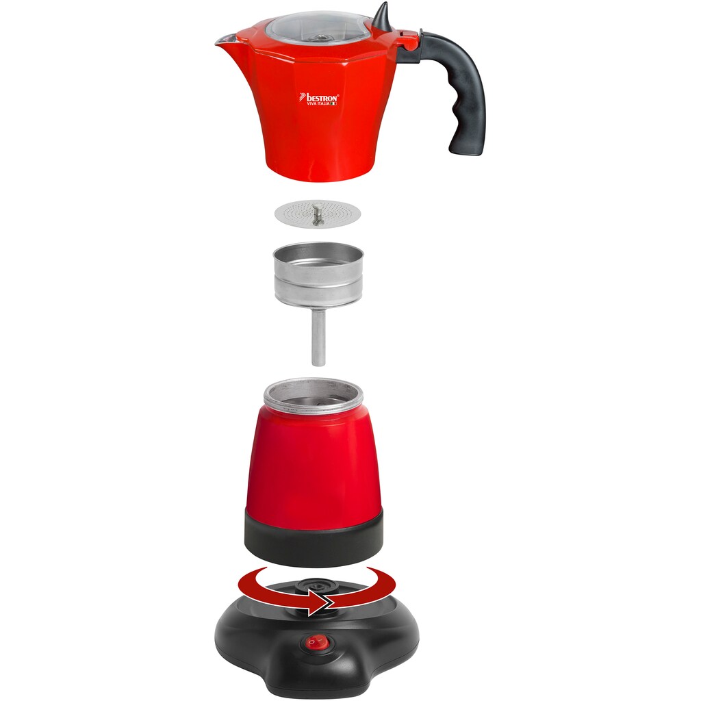 bestron Espressokocher »Viva Italia«, mit Basis, für 6 Espressotassen: 180 ml, 480 Watt, Aluminium, Farbe: Rot