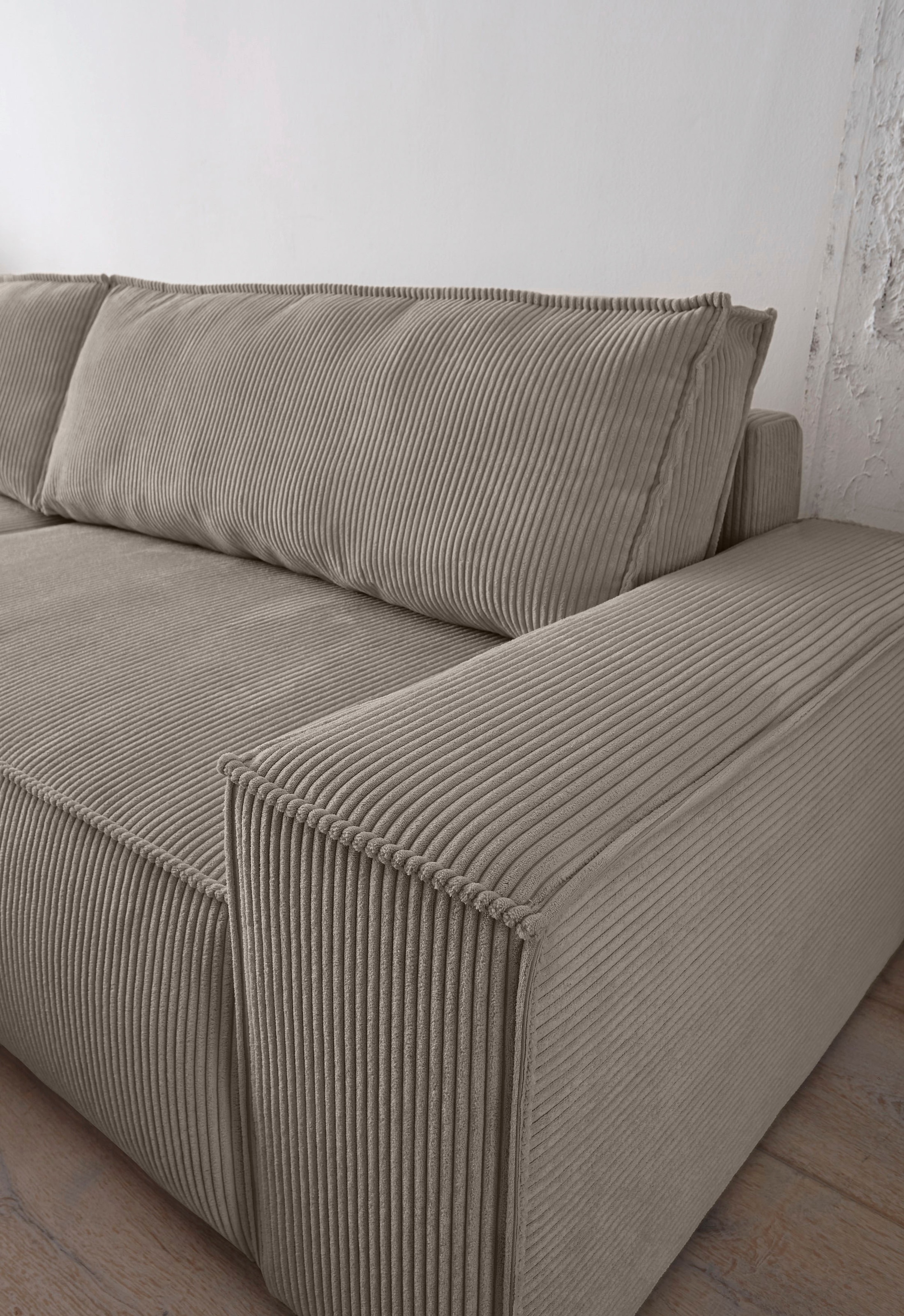 Home affaire Ecksofa »SHERWOOD Schlafsofa 267 cm, L-Form,«, Schlaffunktion mit Bettkasten (210x136 cm), Cord, Vintage, Samtvelours