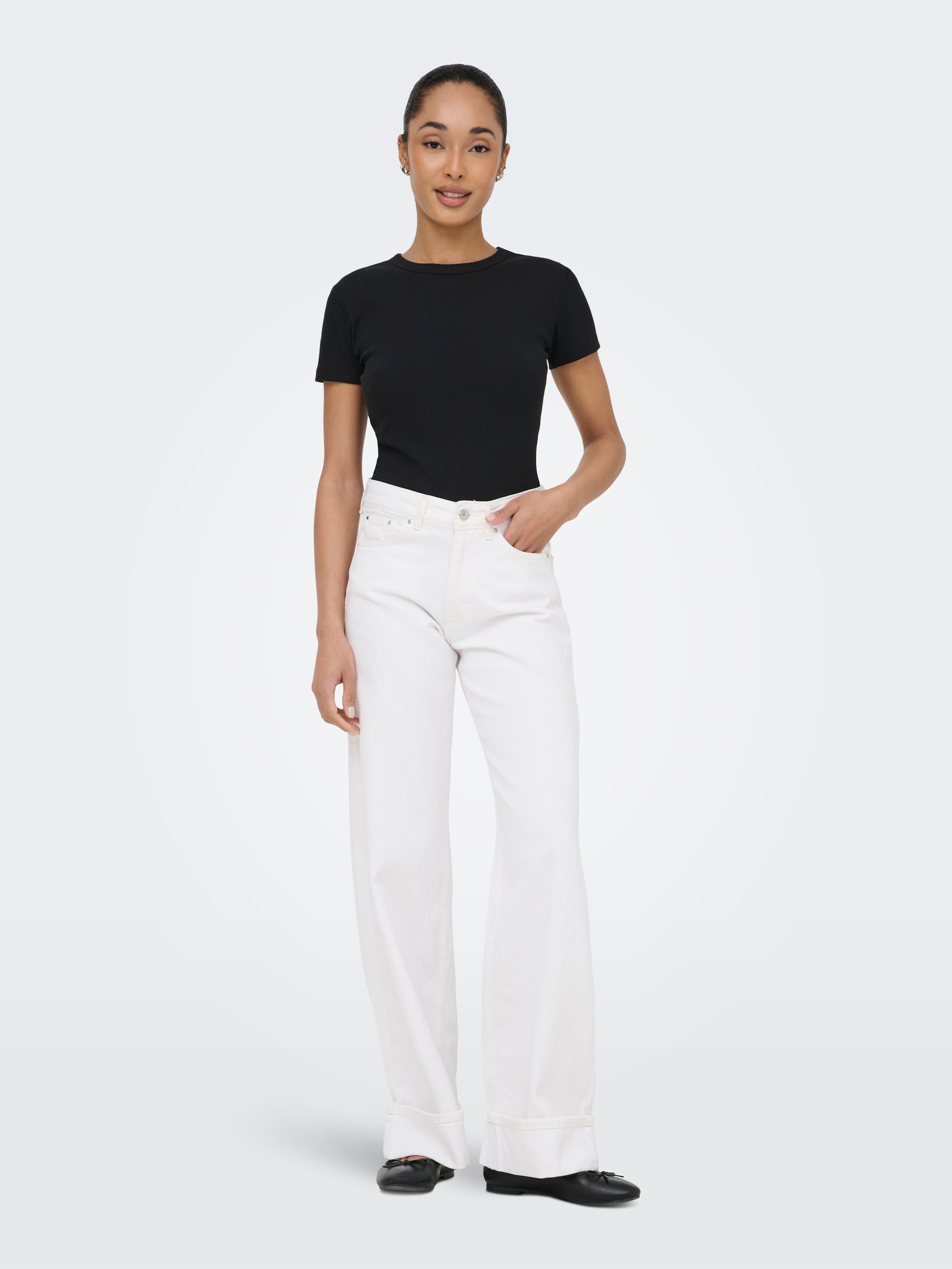ONLY Weite Jeans »ONLELLA MW WIDE FOLD UP DNM WHITE TAI« Baumwolle, regular waist, wide fit