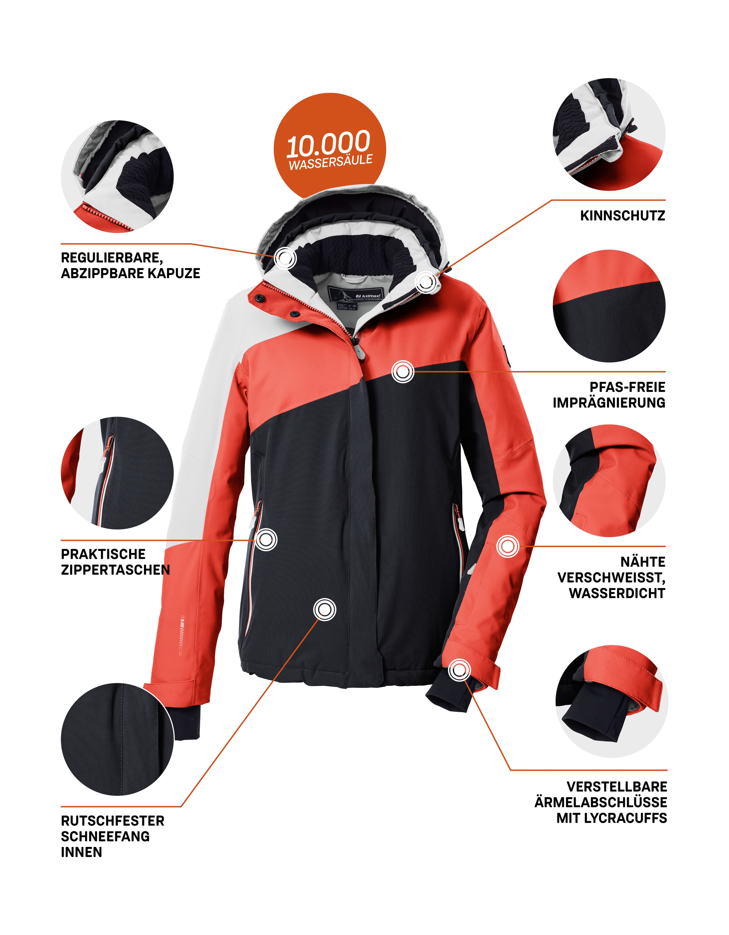 Killtec Skijacke »KSW 26 WMN SKI JCKT«, Wind- und wasserdicht, atmungsaktiv, Colourblock-Design, PFAs-frei