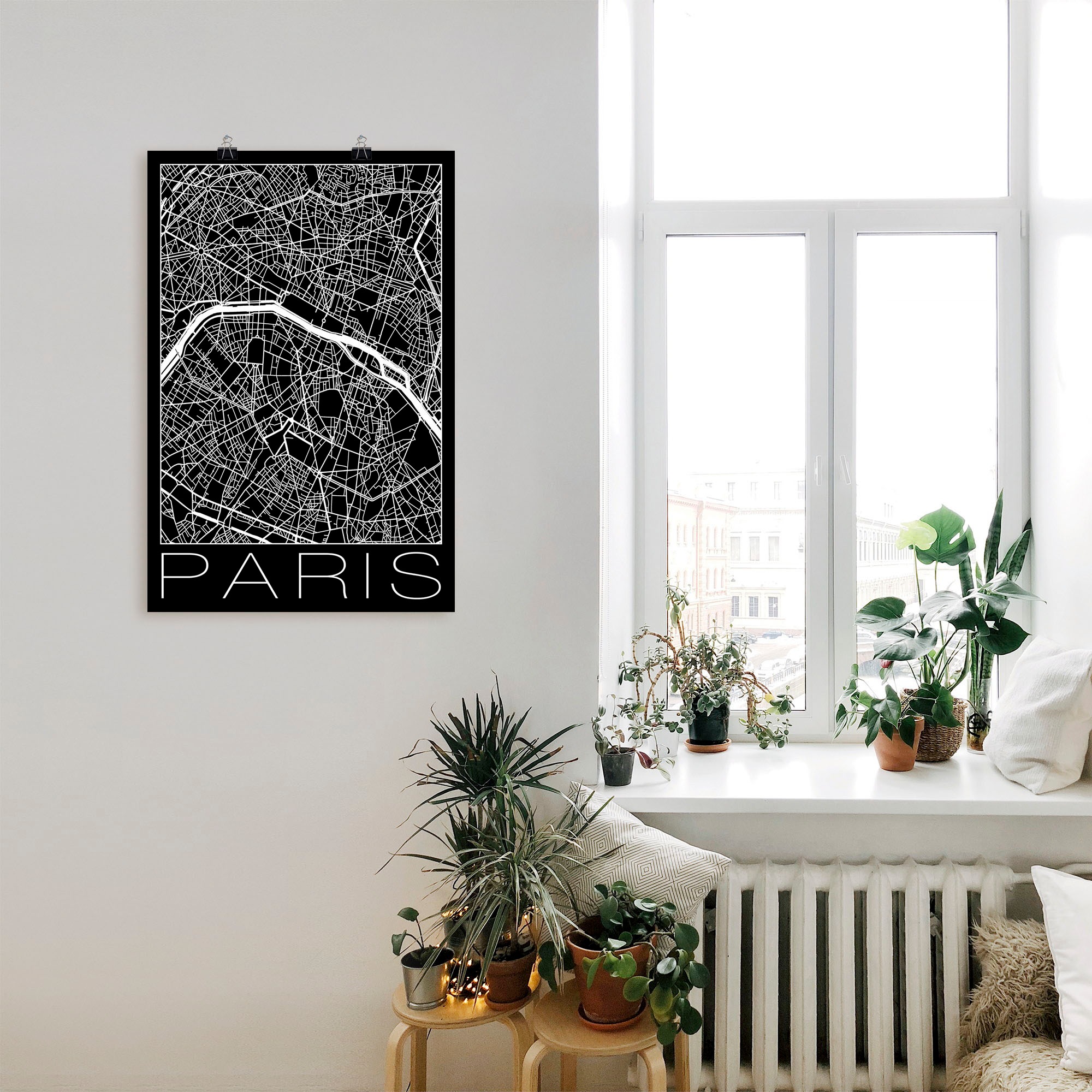 Artland Poster »Retro Karte Paris Frankreich Schwarz«, Frankreich, (1 St.), als Alubild, Leinwandbild, Wandaufkleber oder Poster in versch. Größen