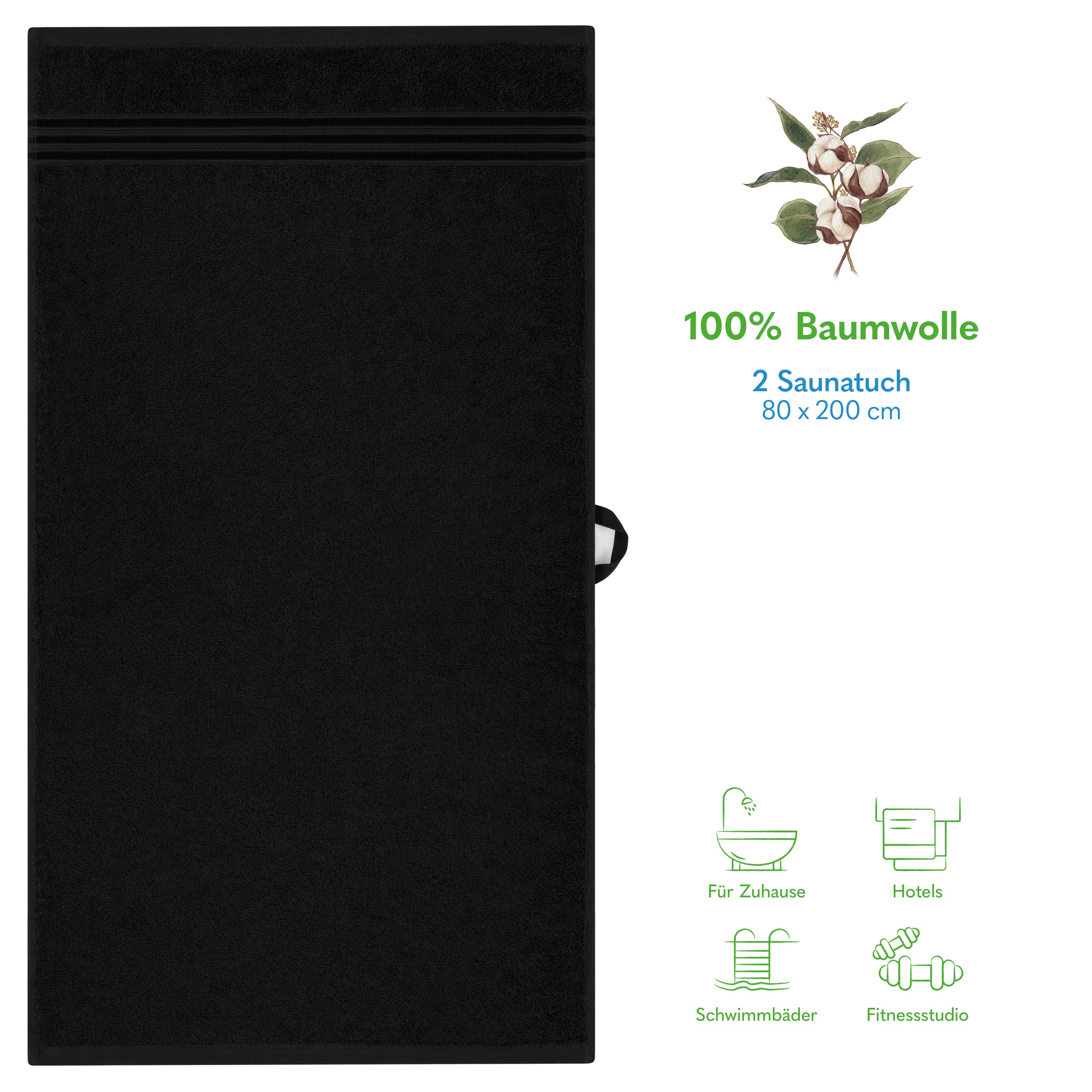 HAMMETEX Saunatuch »Hammetex 2er Set extra große Saunatücher«, (Packung, 2 St., 80x200 Saunatücher), 100% Baumwolle – Weich & Saugfähig – Luxuriöse Große Spa-Badetücher