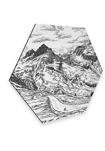 Metallbild »Alpenpass Frankreich Natur Weiß«, Schriftzug, (1 St.)