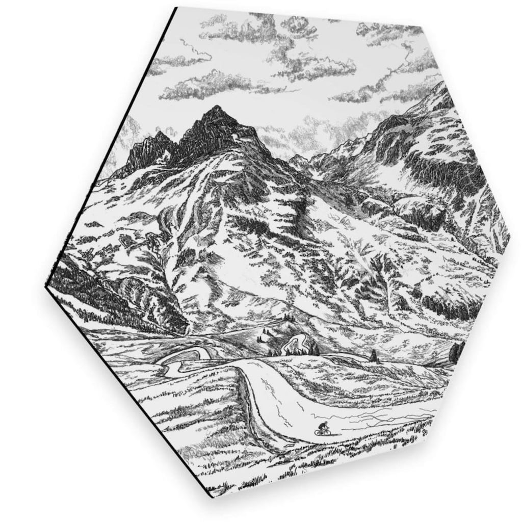 Wall-Art Metallbild »Alpenpass Frankreich Natur Weiß«, Schriftzug, (1 St.)