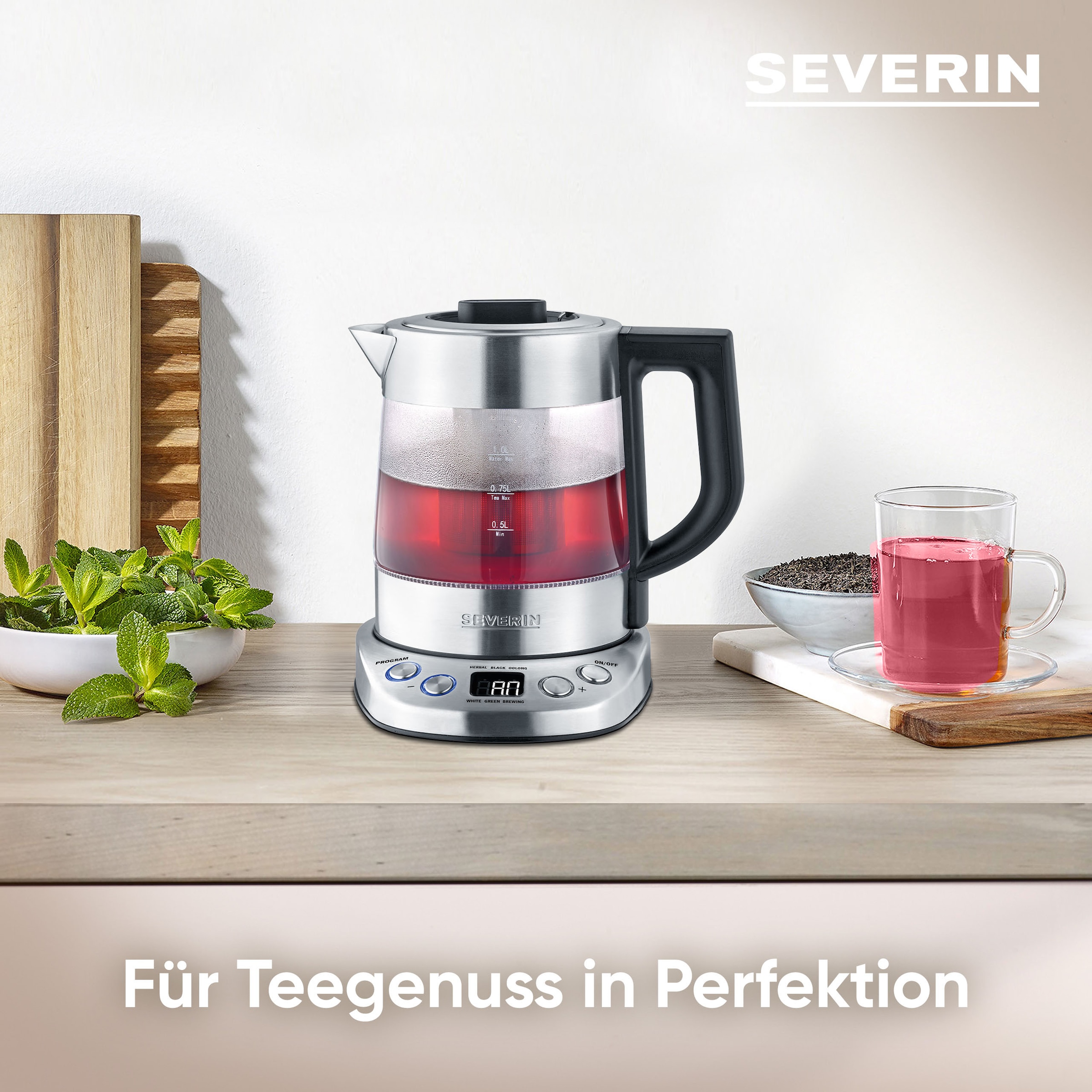 Severin Wasser-/Teekocher »WK 3473« 2200 W bis zu 1 l Wasser oder 0,75 l Tee, mit Teesieb, inkl. 5  Teeprogrammen