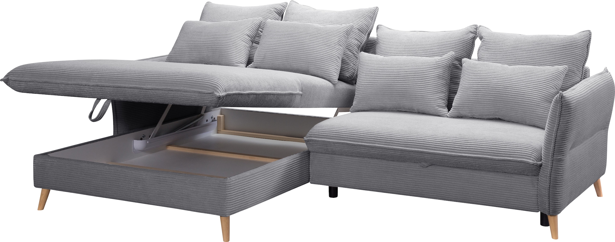 exxpo - sofa fashion Ecksofa »WALPY, elegant und modern, hoher Sitzkomfort, schmale Armlehnen«, L-Form, wahlweise mit Bettfunktion und Bettkasten, in Cord