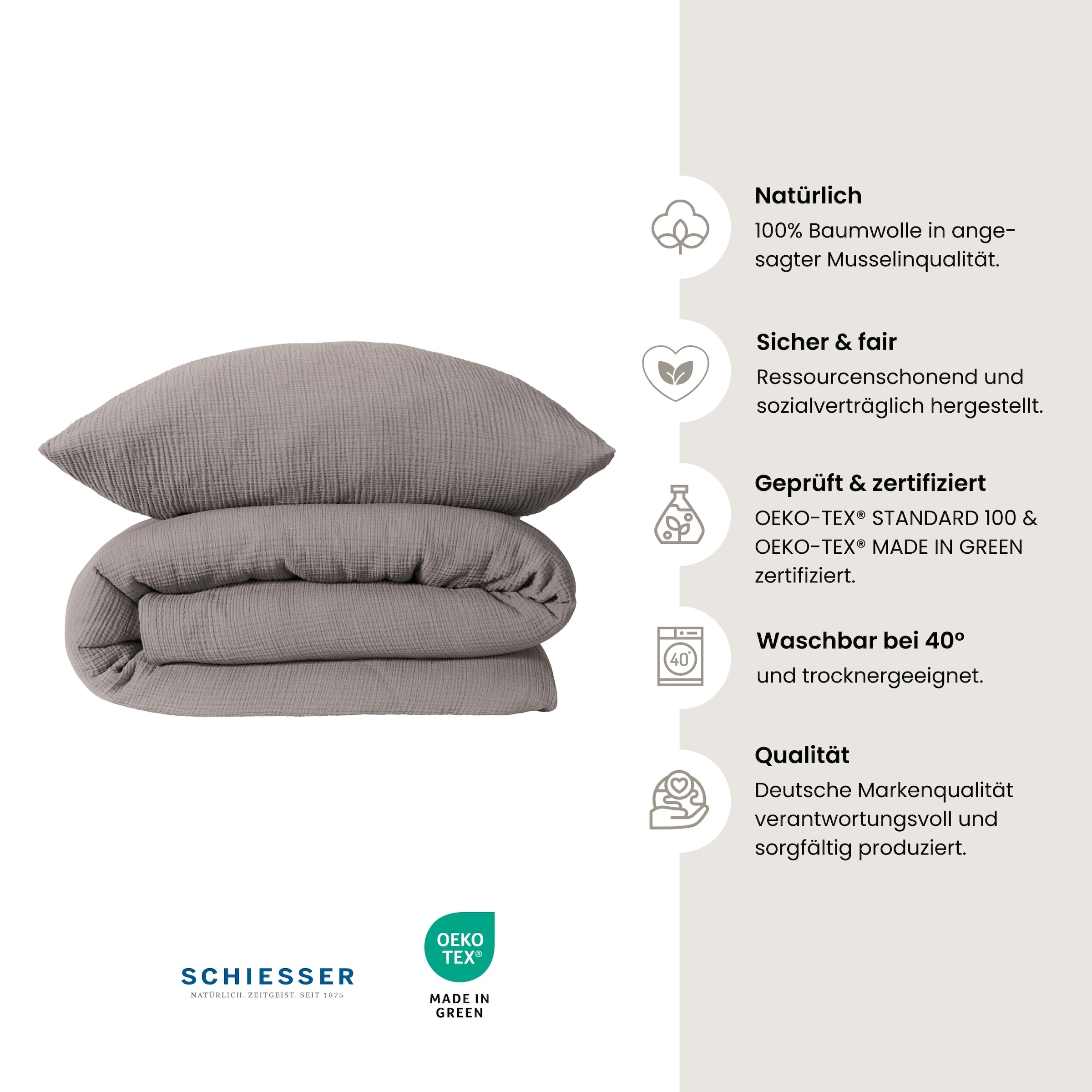 Schiesser Bettwäsche »Molly aus supersofter Musselin-Qualität in gedeckten Farben«, Made in Green