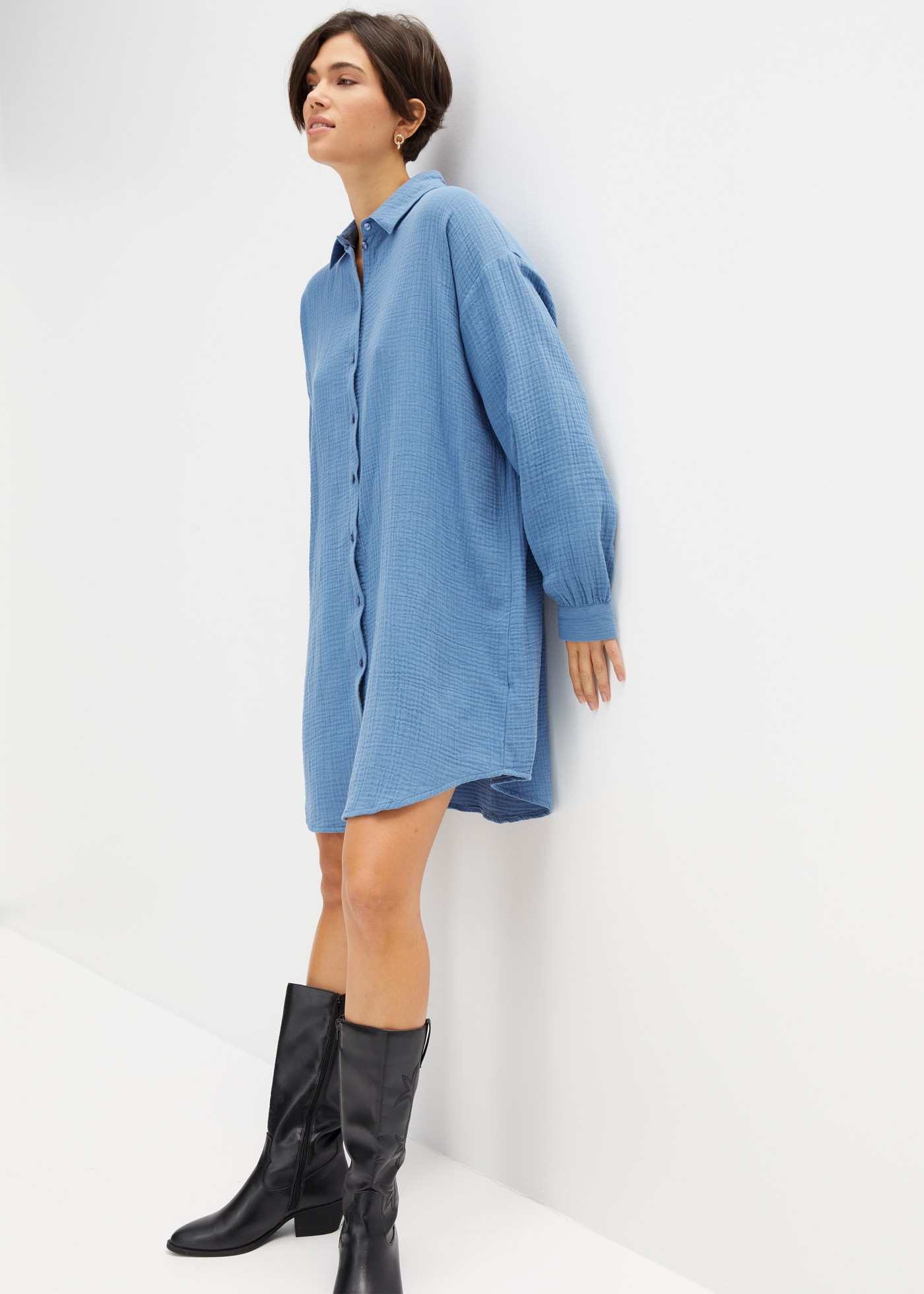 bonprix Longbluse Oversize-Passform, aus Musselin, mit langem Arm