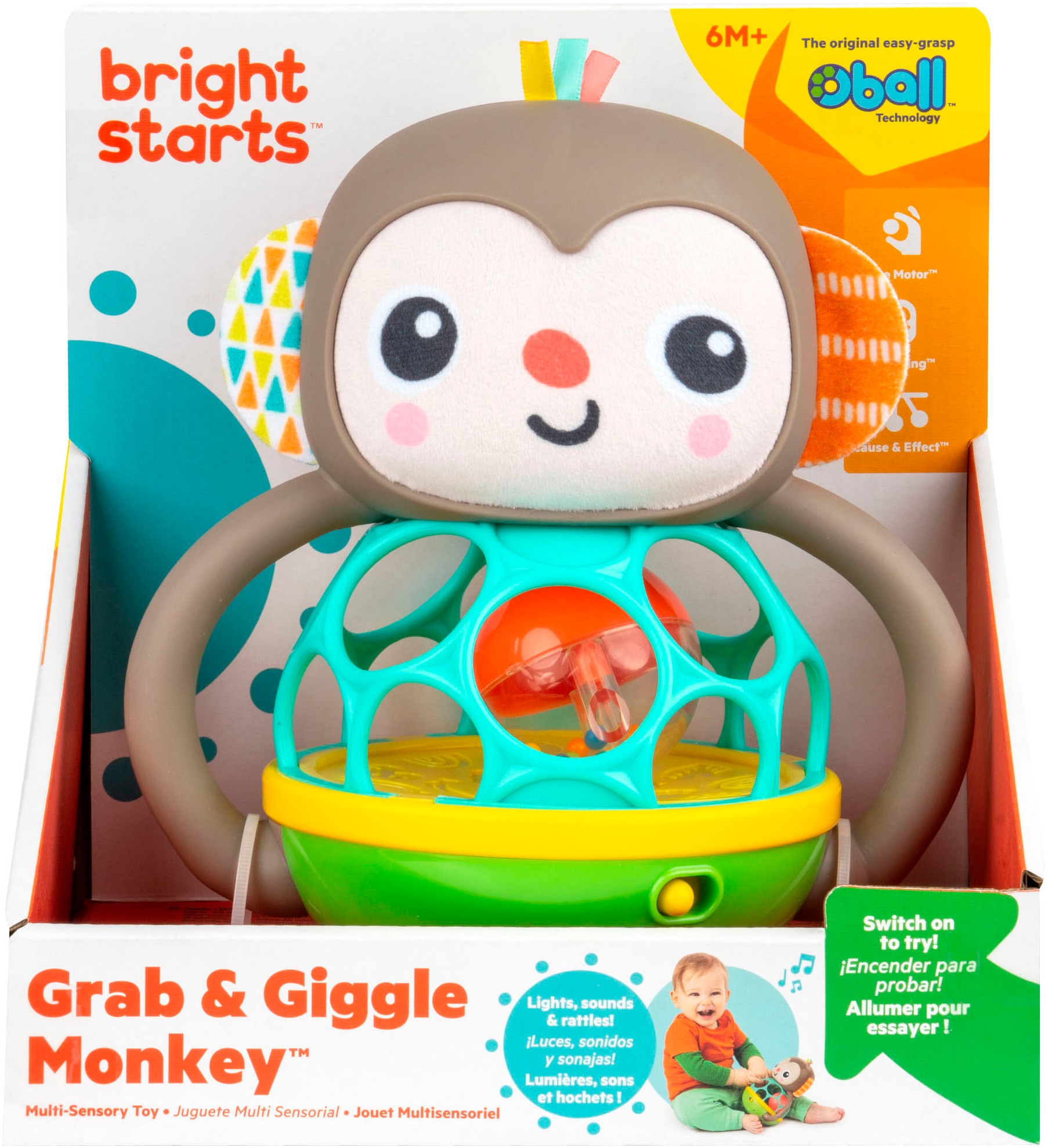 Bright Starts Greifspielzeug »Grab & Giggle Monkey™ Multi-Sensory Toy«, mit Sound