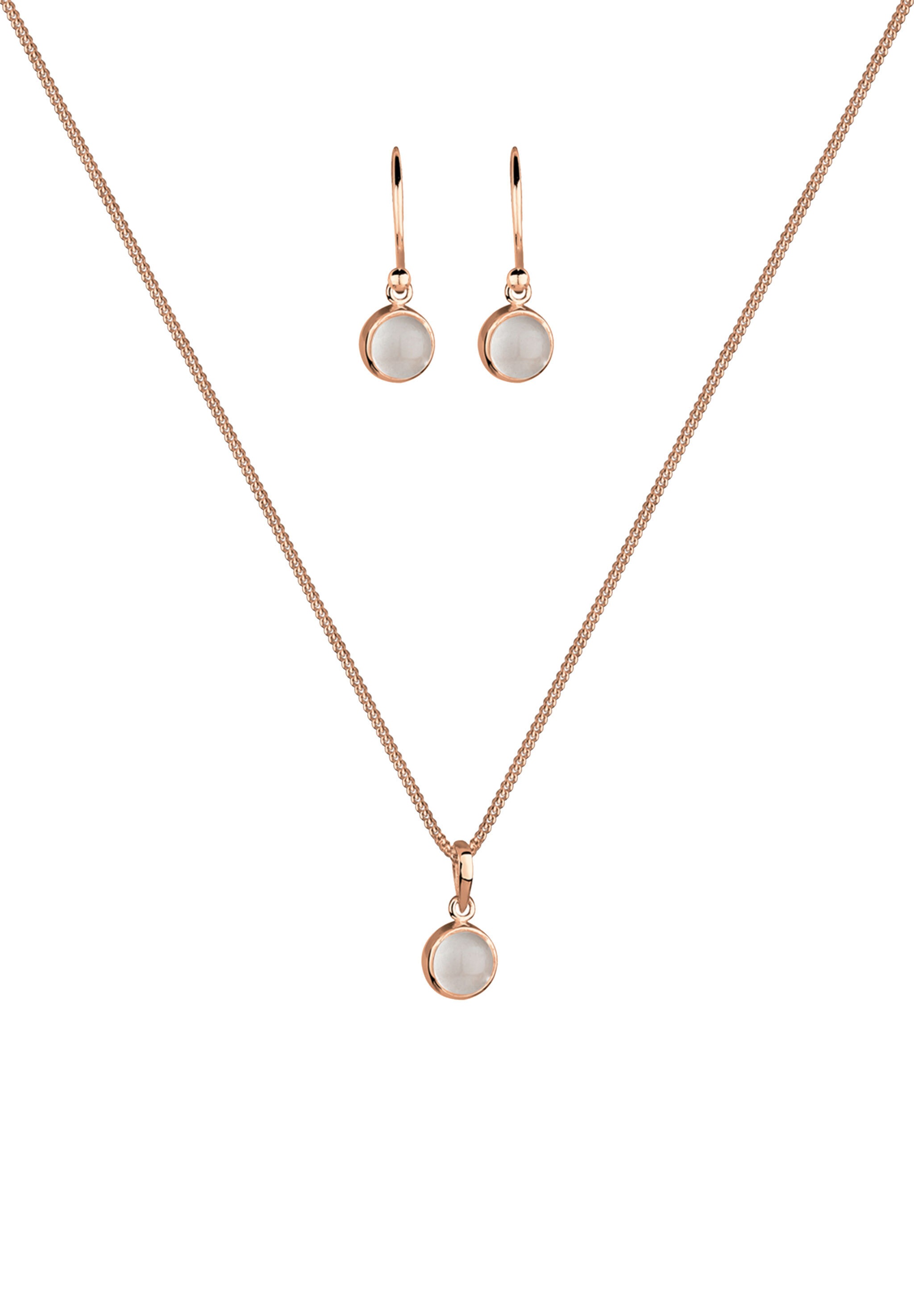 Elli Ohrring und Ketten Set »Schmuckset Mondstein Weiß 925 Sterling Silber vergoldet«