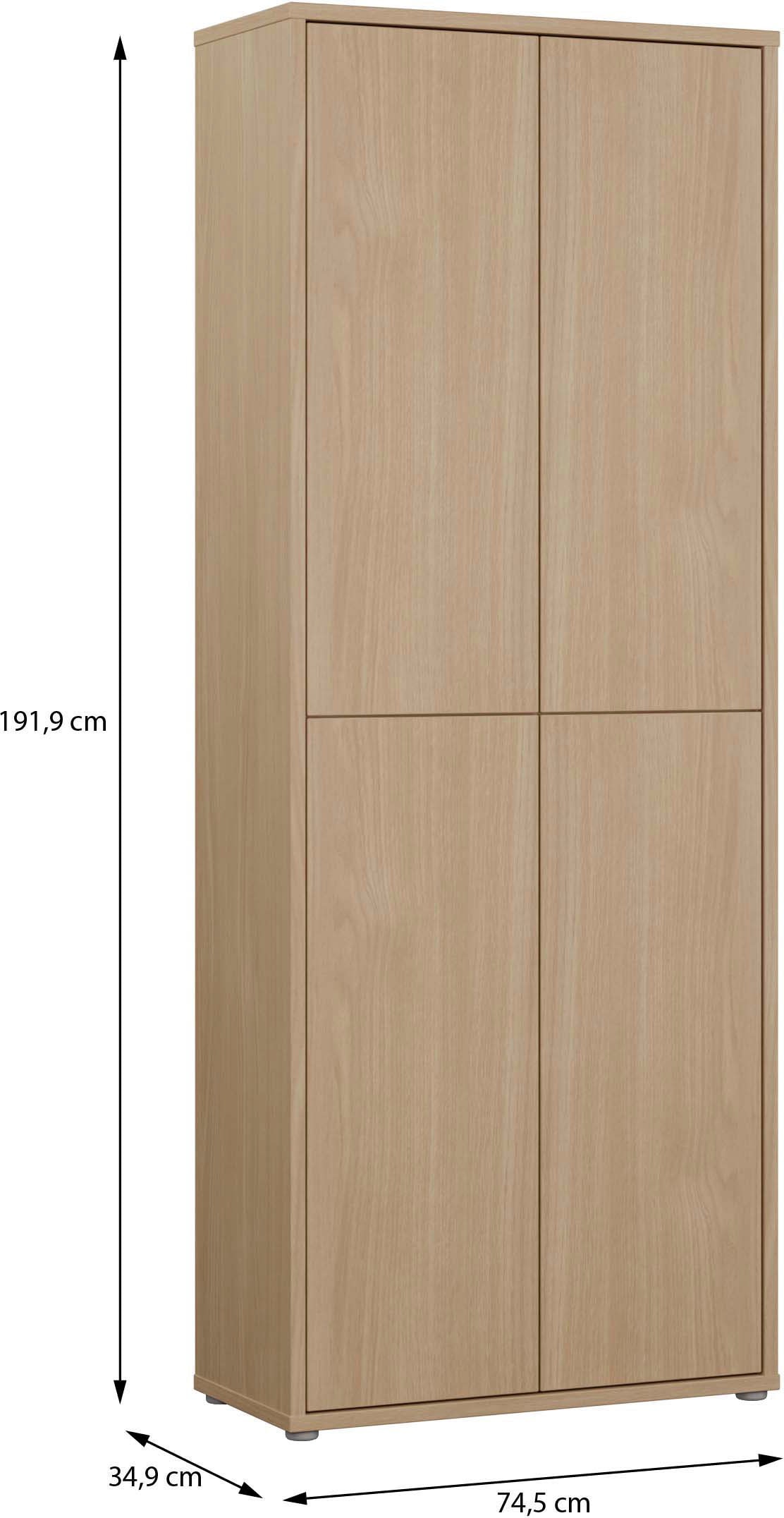 FORTE Schuhschrank »Alice Springs, Schuhschrank, Höhe 191,9 cm, 4 Türen, viel Platz« B/H/T 74,5/191,9/34,9 cm,  Stauraumschrank, Mehrzweckschrank, Breite 74,5 cm, mit 8 Böden