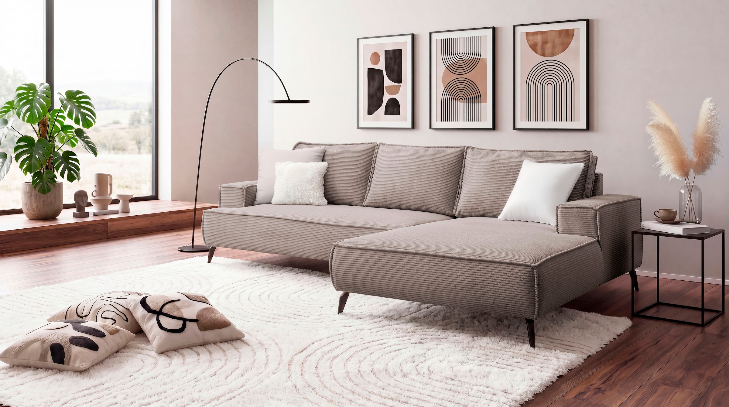 OTTO home Ecksofa »TVINNU Cord, L-Form, Breite 275 cm« wahlweise Recamiere rechts/links, schwarze Füße, bequemer Sitzkomfort