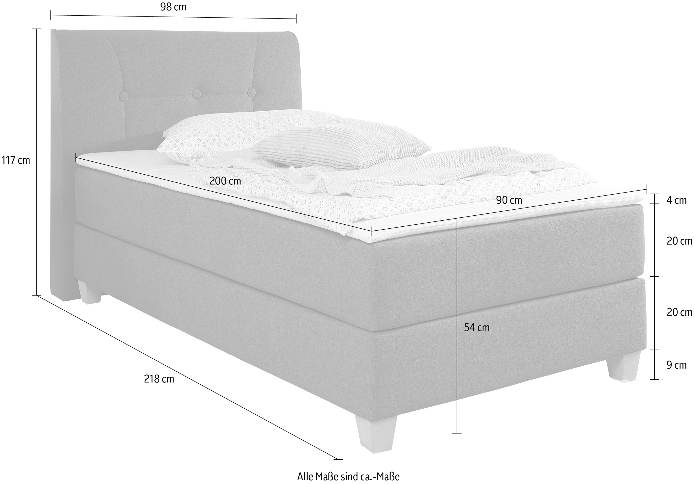 Home affaire Boxspringbett »Calloway«, inkl. Topper, XXL-Ausführung, in 4 Farben, 5 Breiten, 3 Matratzenarten