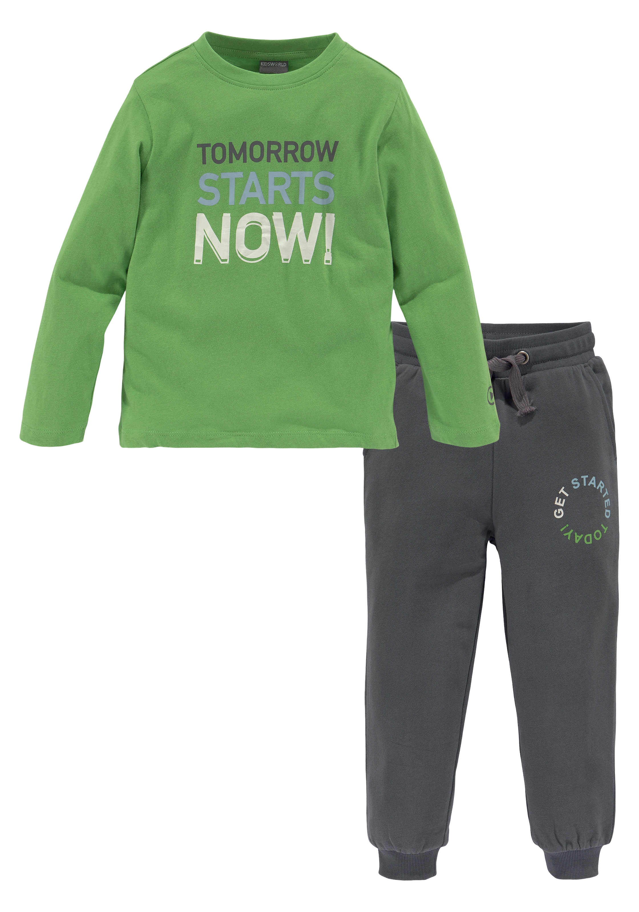 KIDSWORLD Shirt NOW«, (Set, LA-Shirt Hose im »TOMORROW STARTS OTTO & & tlg., Spruch Online Jogginghose), 2 Shop