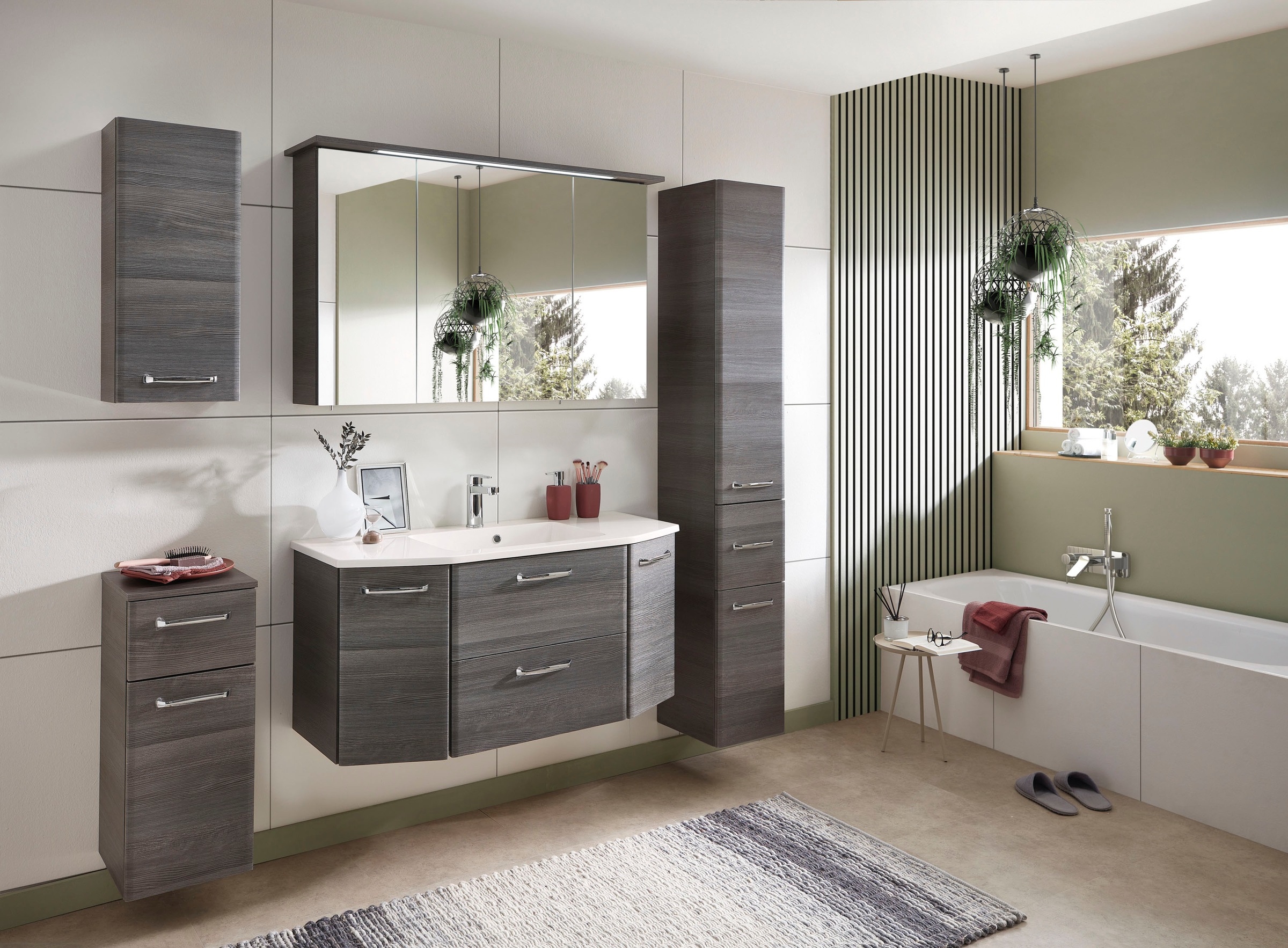 Saphir Badmöbel-Set »Quickset 5-teilig, Mineralmarmor-Waschtisch und LED-Spiegelschrank« 6 Stk. tlg.