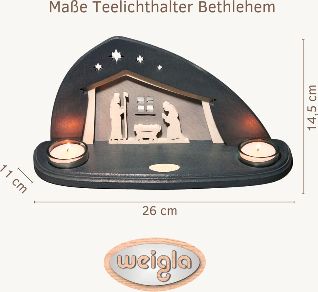 Weigla Teelichthalter »Bethlehem, Mini Schwibbogen, Tischdeko für Weihnachten«, (1 St.), Erzgebirge garantiert, Weihnachtsdeko Innen, Weihnachtsbeleuchtung