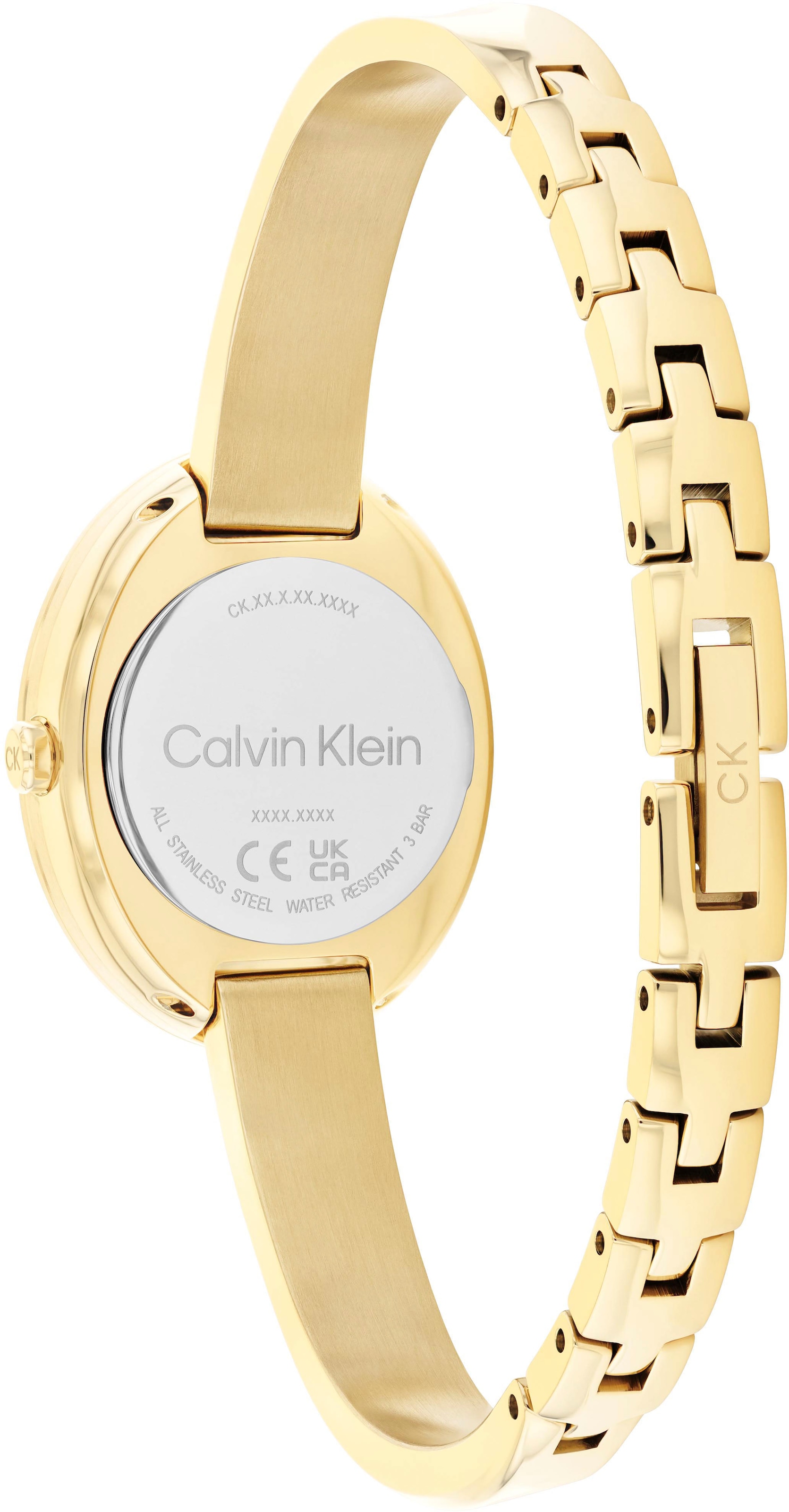 Calvin Klein Quarzuhr »TWISTED BEZEL BANGLE«, Armbanduhr, Damenuhr, Edelstahlarmband, analog