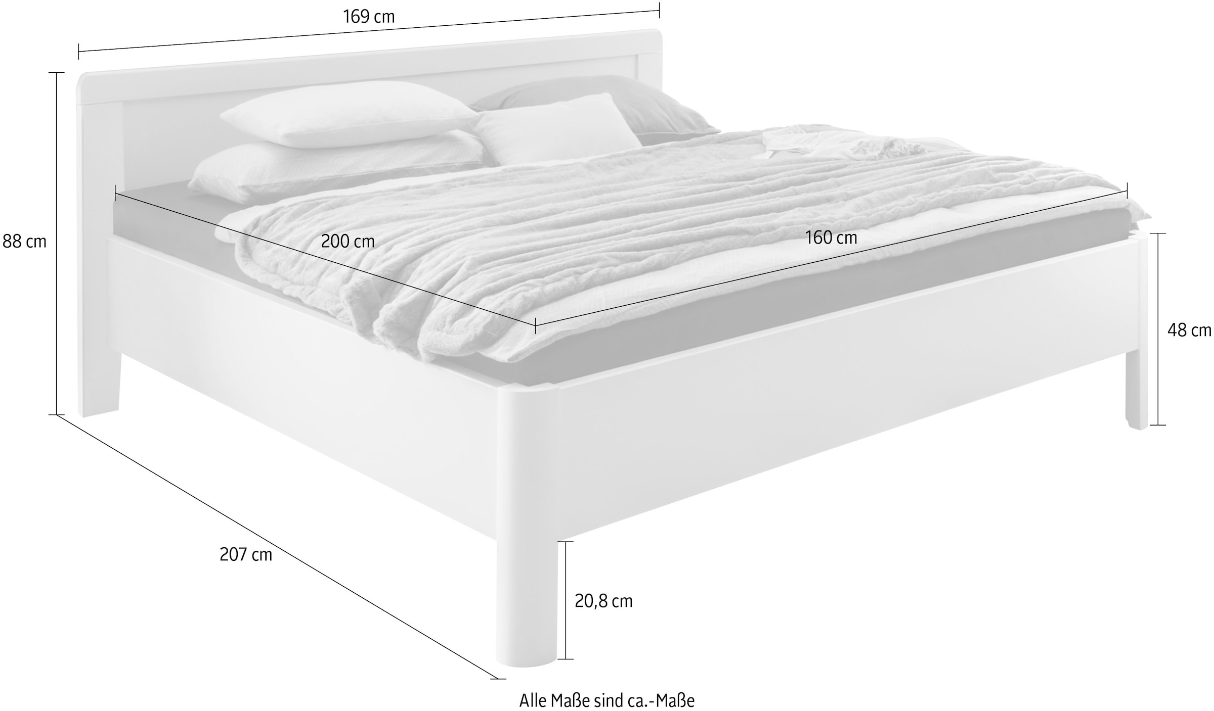 WIEMANN Bett »Bern, qualitativ sehr hochwertig, Made in Germany«, mit Rundfüßen und Holzkopfteil, in verschiedenen Breiten erhältlich