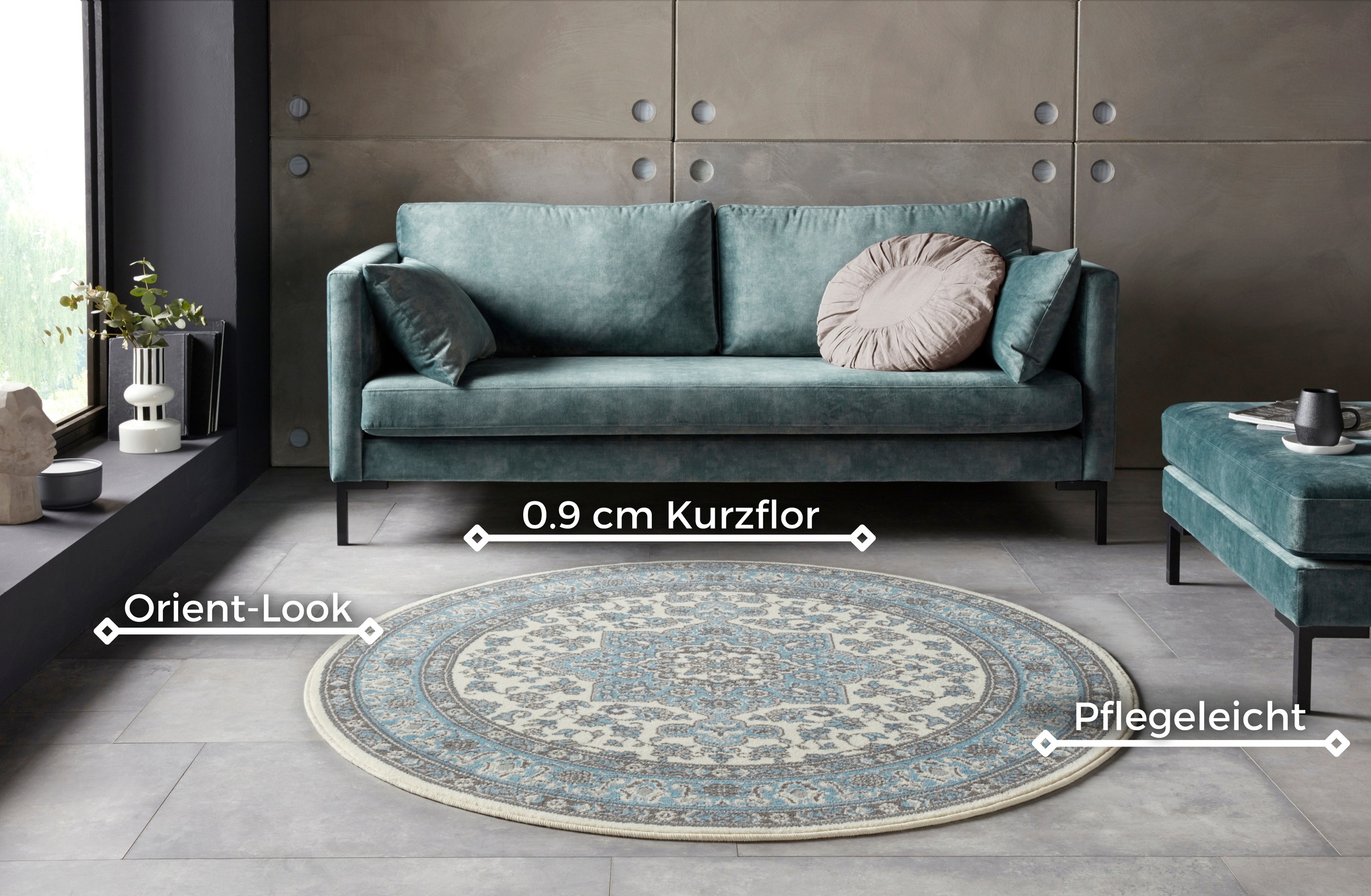 NOURISTAN Teppich »Parun Täbriz«, rund, 9 mm Höhe, Kurzflor, Orient, Teppich, Vintage, Esszimmer, Wohnzimmer, Flur