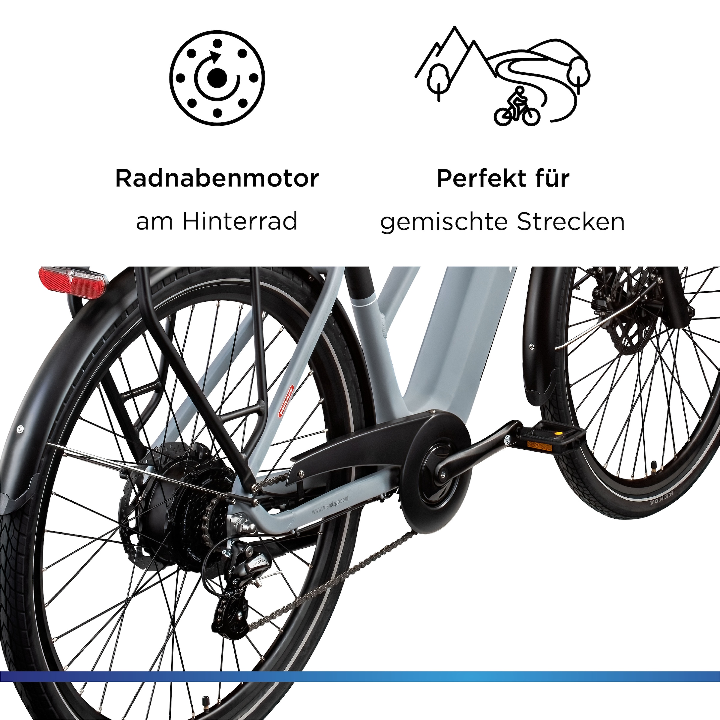 Zündapp »Z810« 24 Gang Shimano Altus RD-M310 Schaltwerk Kettenschaltung Heckmotor 250 W Pedelec, Elektrofahrrad für Damen