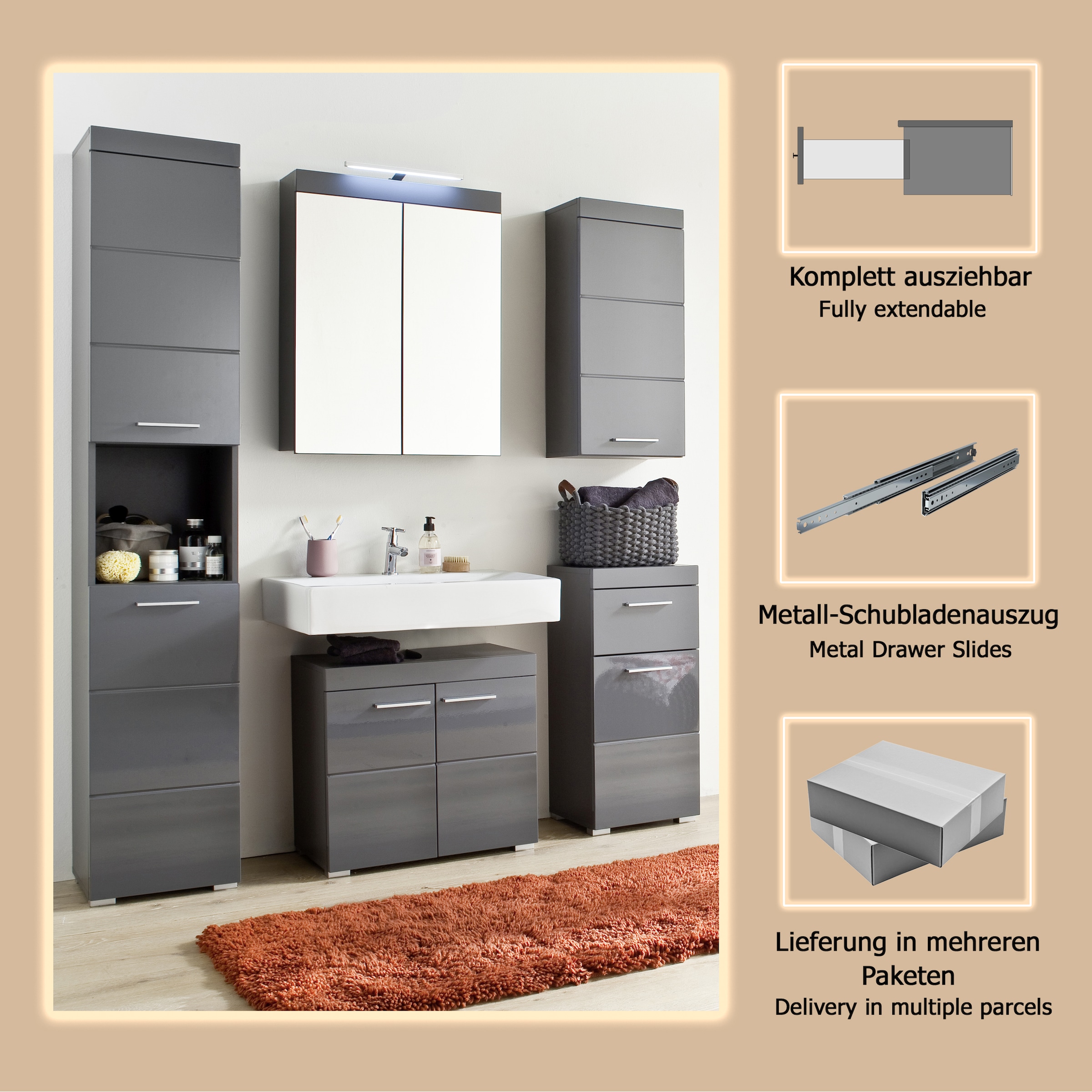 welltime Badmöbel-Set »Avena« Set, 5 Stk. tlg.