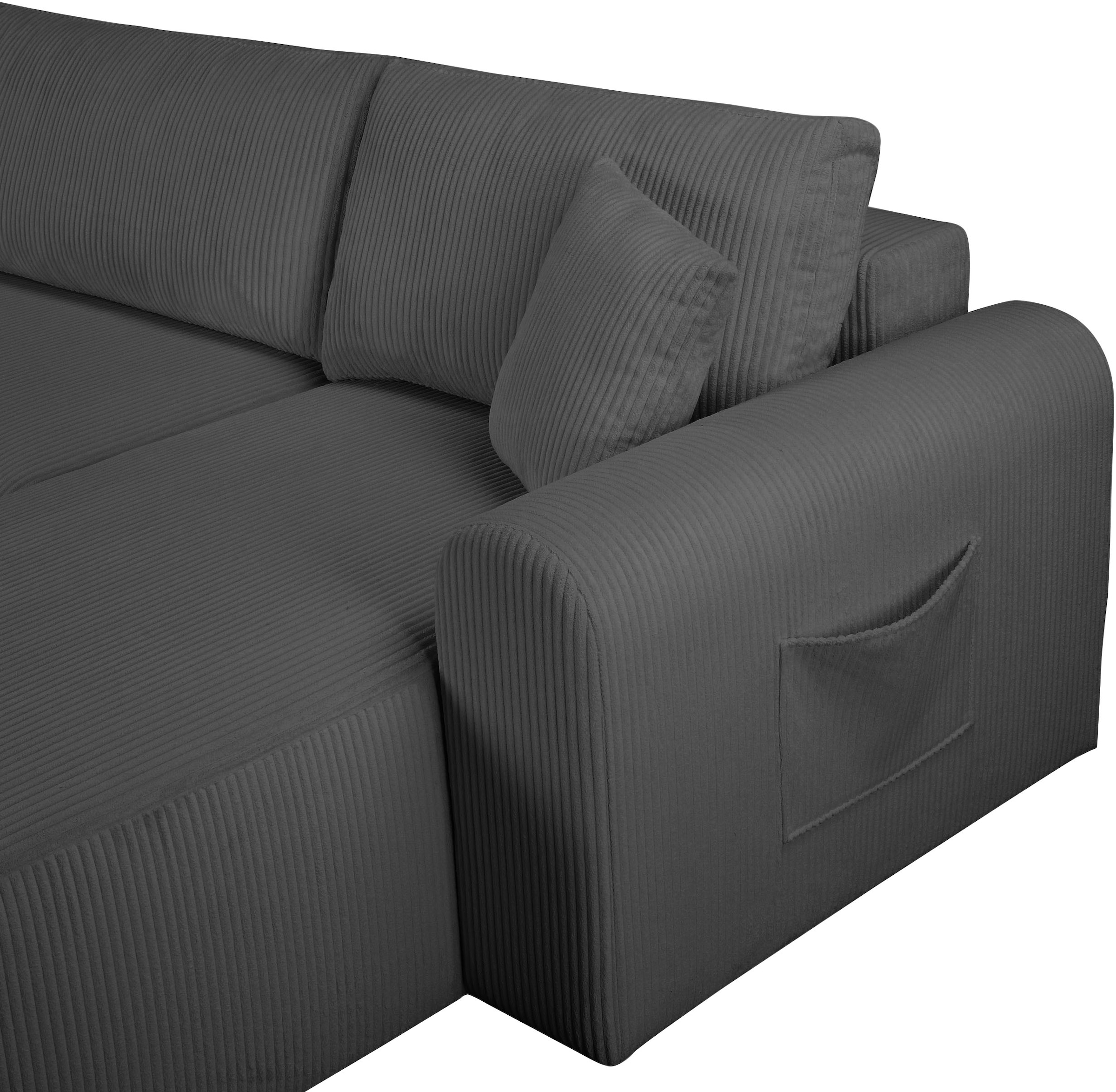 OTTO home Ecksofa »JONAA Cord L-Form, 241cm. OTTO. Verlässliche Qualität« Tonnentaschen-Federkern, Bettkasten, Schlafsofa (133/200)